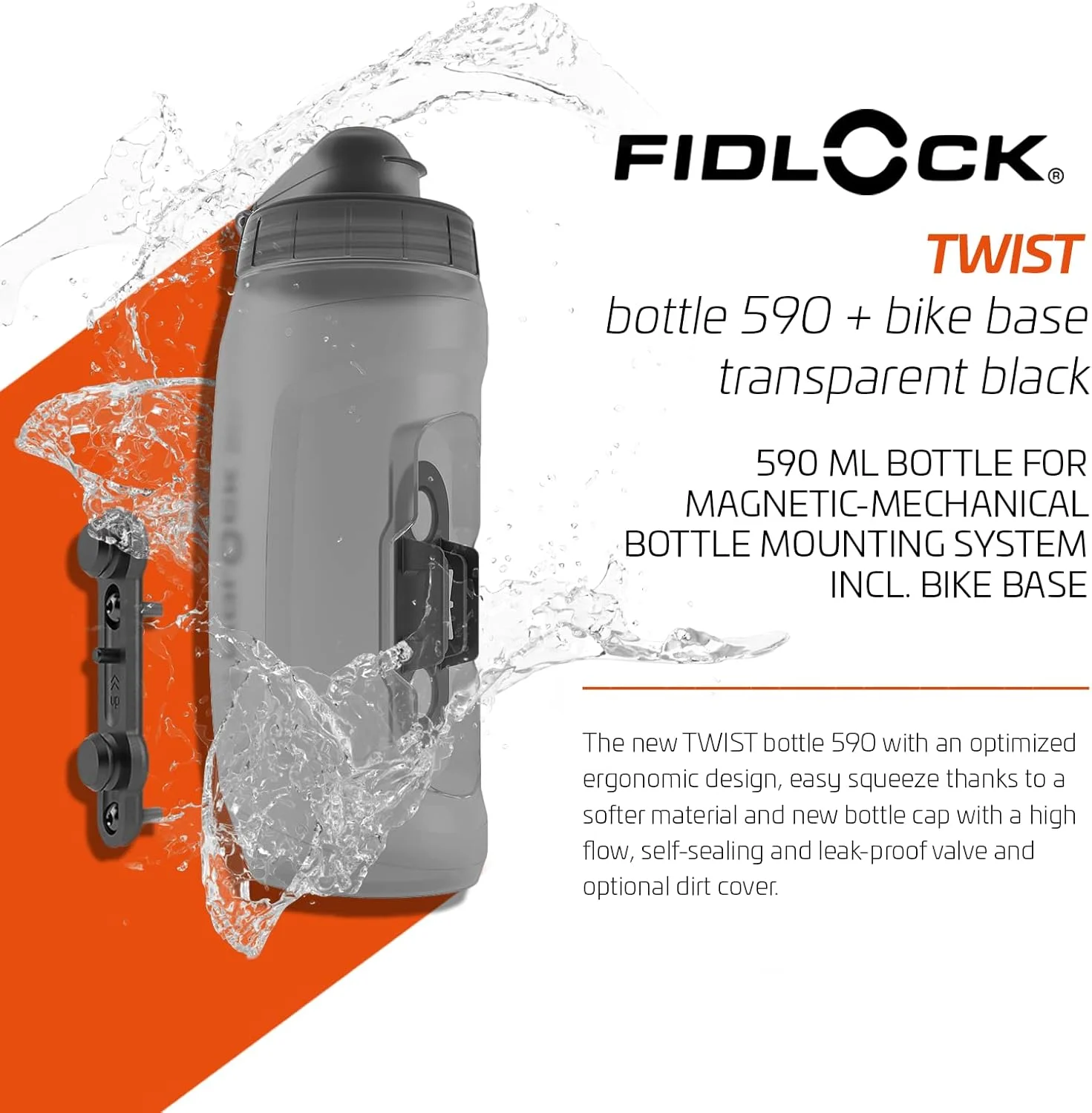 ست قمقمه و پایه دوچرخه فیدلاک Twist Bottle 590 - نگهدارنده قمقمه دوچرخه با قمقمه متصل - پایه اتصال Twist Plus، دودی