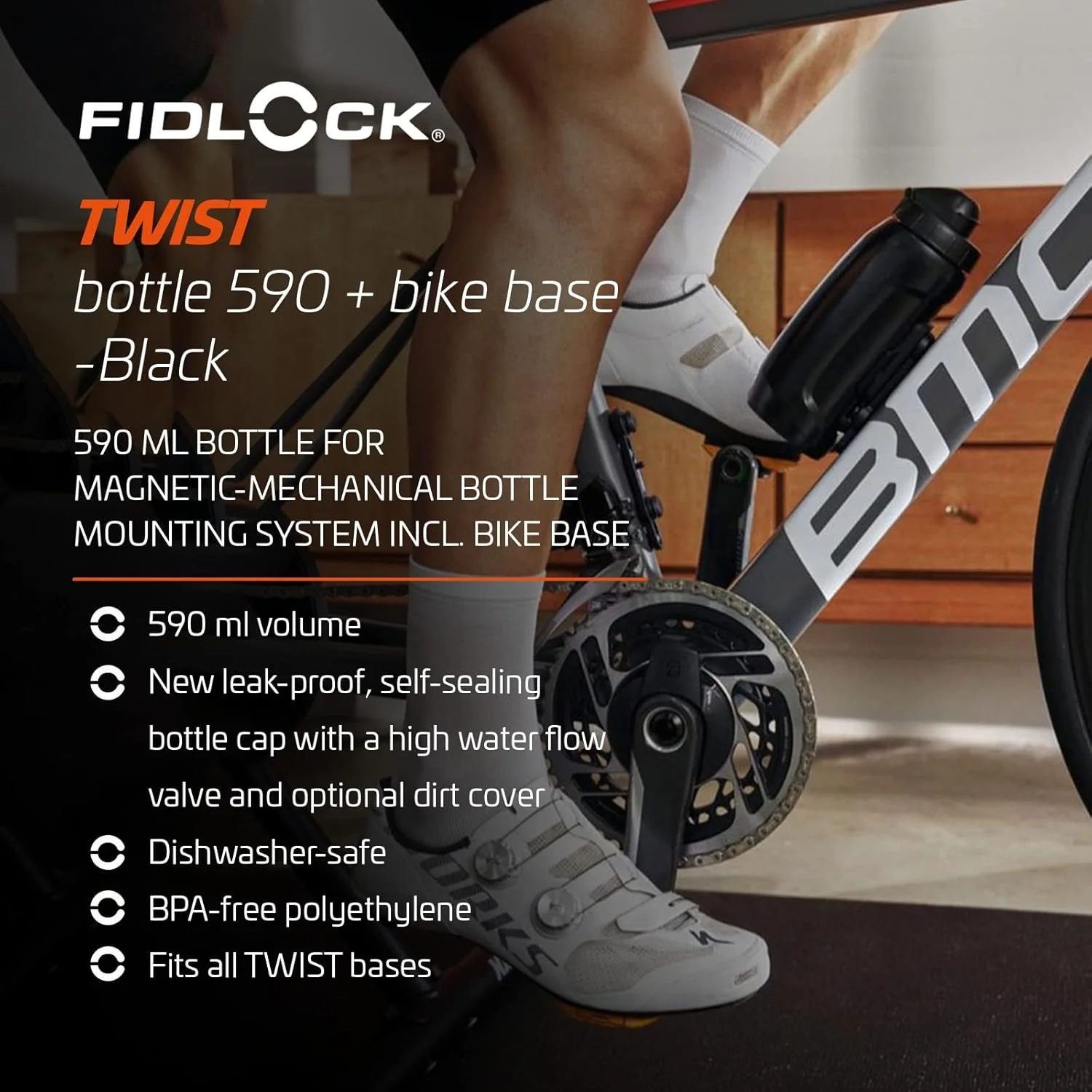 قمقمه 590 میلی لیتری فیدلاک تویست به همراه پایه نگهدارنده دوچرخه - درب جدید ضد نشت و خود آب بند - نگهدارنده قمقمه دوچرخه بدون پیچ و قمقمه متصل - پایه مغناطیسی بدون قفس - مشکی