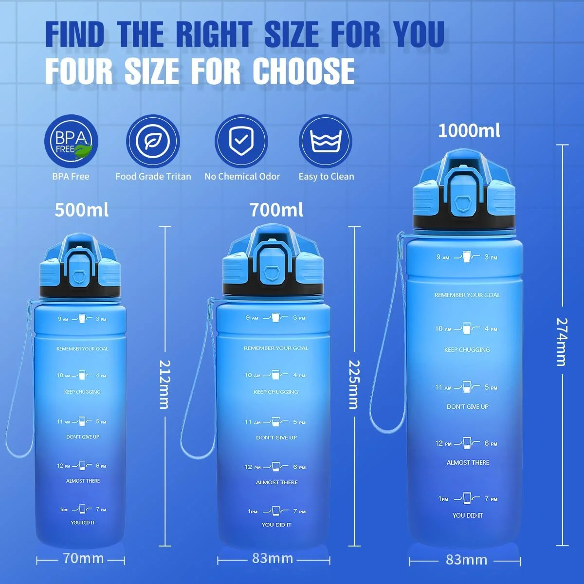 بطری آب، بطری آب انگیزشی 1 لیتری/500 میلی لیتری/700 میلی لیتری/1500 میلی لیتری با نشانگر زمان و مقیاس - تریتان بدون BPA - بدون نی، مناسب نوجوانان، بزرگسالان، ورزش، باشگاه، مدرسه، تناسب اندام بطری آب، بطری آب انگیزشی 1 لیتری/500 میلی لیتری/700 میلی لیتری/1500 میلی لیتری با نشانگر زمان و مقیاس - تریتان بدون BPA - بدون نی، مناسب نوجوانان، بزرگسالان، ورزش، باشگاه، مدرسه، تناسب اندام