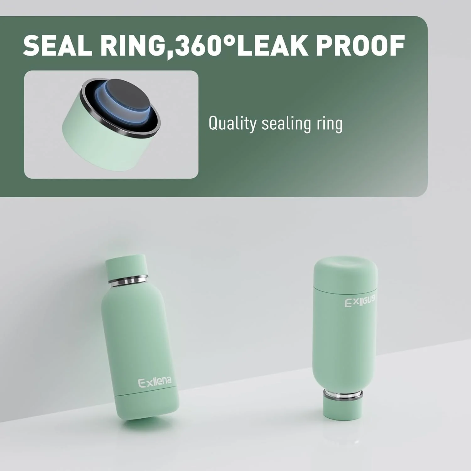 بطری آب کوچک 350 میلی لیتری با گیره، بطری آب عایق دو جداره کوچک، نوشیدنی ها را 24 ساعت سرد و 12 ساعت گرم نگه می دارد، بطری آب کوچک برای کیف دستی، فاقد BPA (نعنایی)