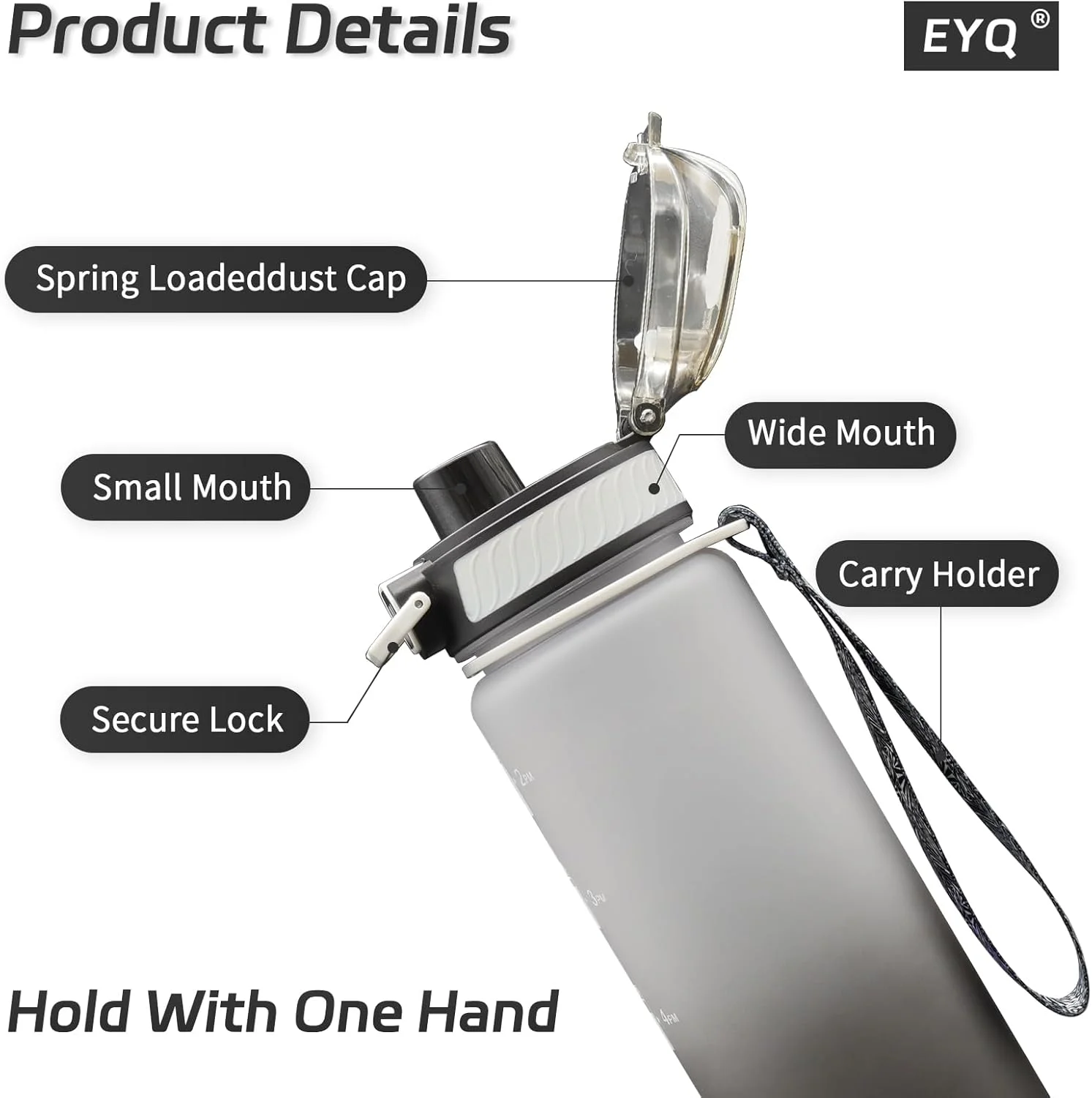 بطری آب ورزشی EYQ با ظرفیت 1 لیتر، ضد نشت، ساخته شده از تریتان بدون BPA، بطری آب انگیزشی 1 لیتری با نشانگر زمان، بطری نوشیدنی ورزشی برای تناسب اندام، مدرسه، باشگاه، ورزش های فضای باز