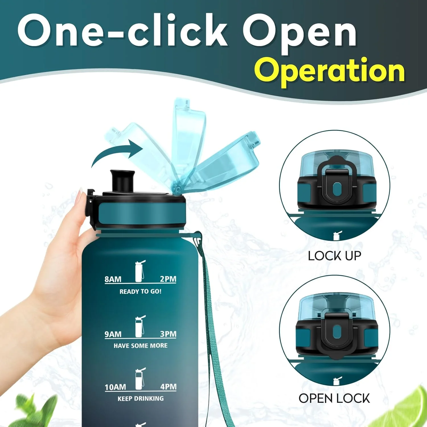 بطری آب 1.5 لیتری، ضد نشت، بدون BPA، مناسب ورزش، دارای فیلتر و نشانگر زمان، ایده آل برای باشگاه، یوگا، کمپینگ، دوچرخه سواری، مدرسه، دفتر، بزرگسالان، مناسب برای نوشیدنی های گازدار