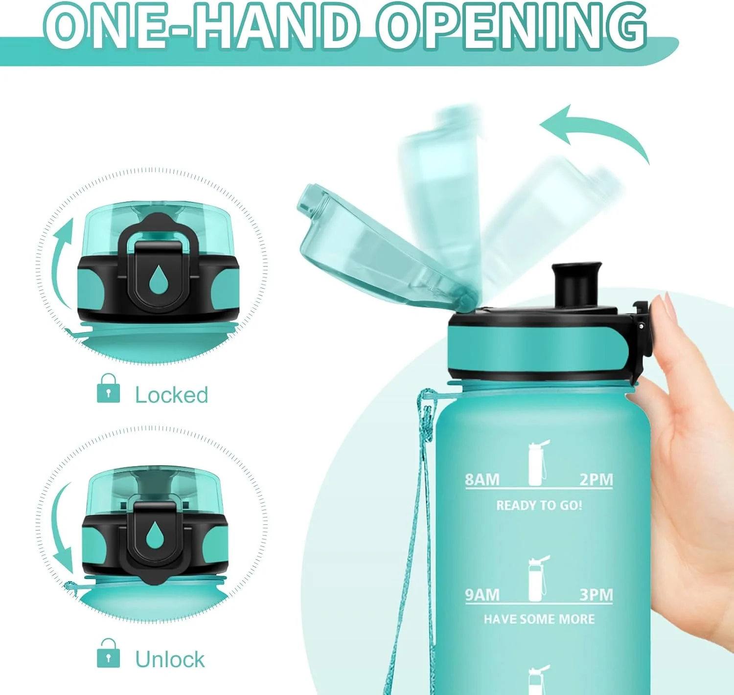 بطری نوشیدنی 500 میلی لیتری مناسب برای نوشیدنی های گازدار، بطری ورزشی، ضد نشت، بطری آب ورزشی با نشانگر زمان، بطری آب برای کودکان، مدرسه، باشگاه، دفتر، دوچرخه، سیکلیسمو، فضای باز