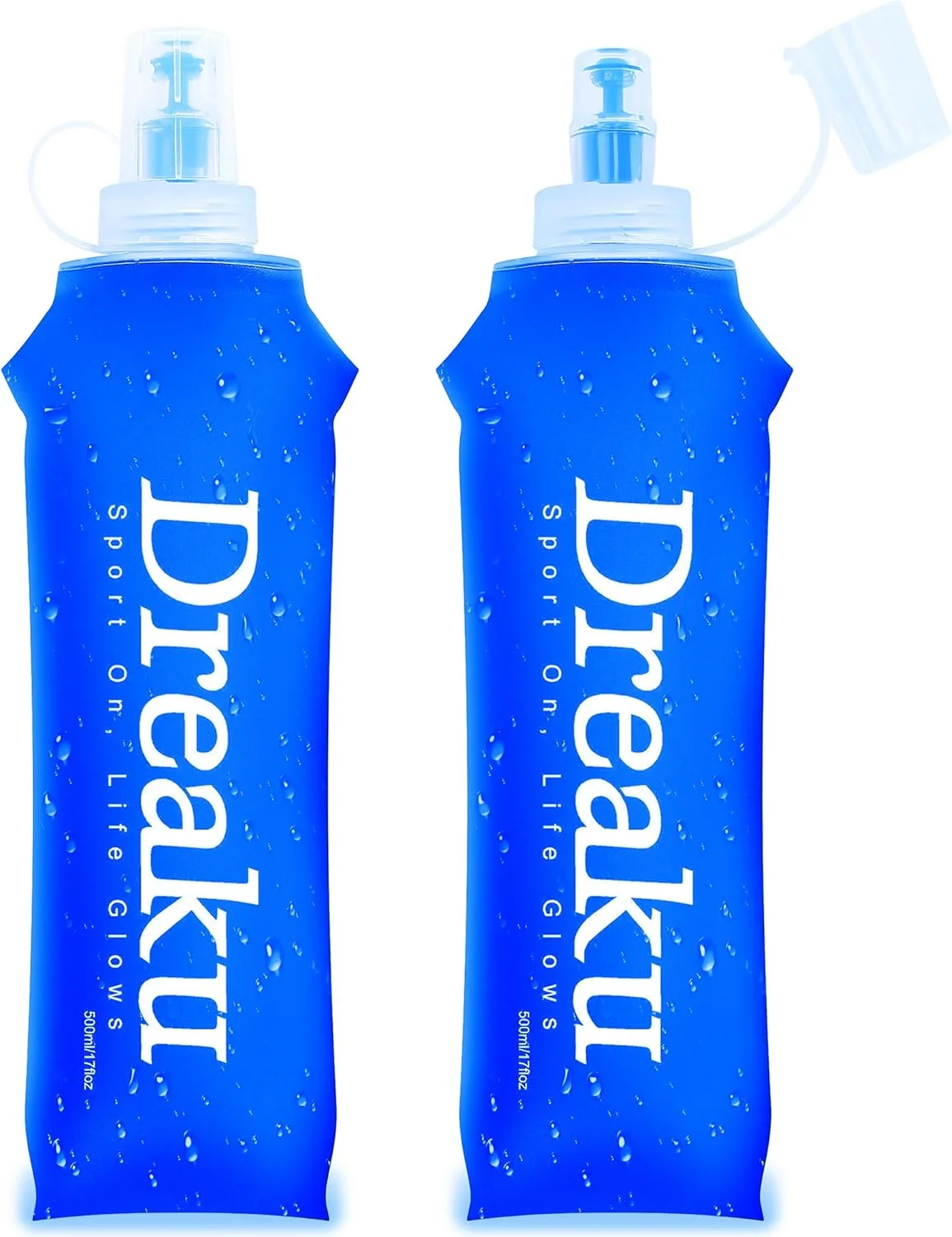 قمقمه آب نرم تاشو مخصوص دویدن، بسته 2 عددی کیسه آب تاشو TPU با درپوش ضد گرد و غبار برای جلیقه دویدن، لوازم ضروری تاشو قابل حمل برای پیاده روی، دوچرخه سواری و کوهنوردی (آبی، 500 میلی لیتر)