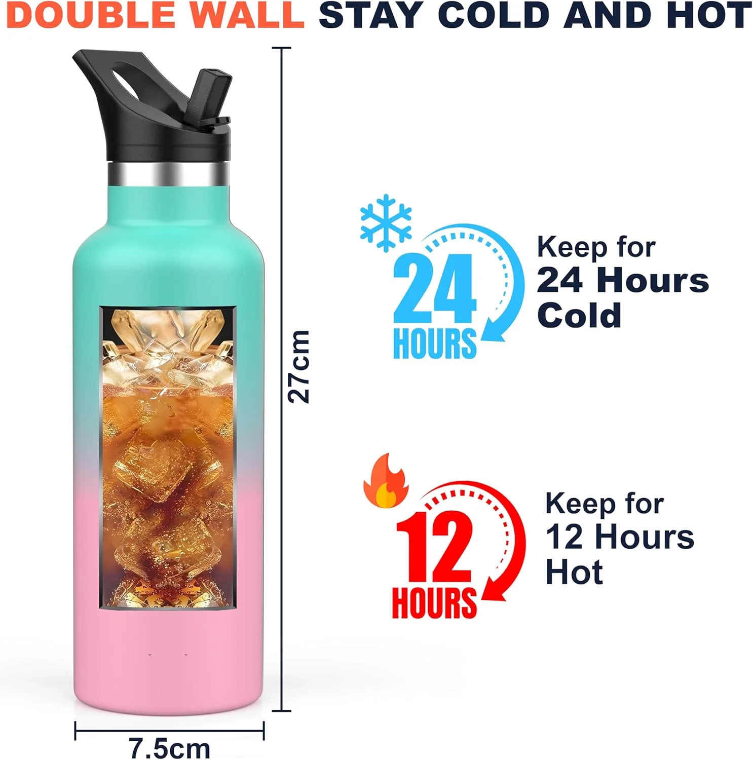 بطری آب استیل ضد زنگ D Drinkel با نی، بطری ورزشی عایق خلاء 750 میلی لیتری برای نوشیدنی های سرد و گرم، فاقد BPA، بطری آب فلزی ضد نشت با درب اضافی برای نگهداری، مناسب باشگاه و کمپینگ (سبز صورتی) بطری آب استیل ضد زنگ D Drinkel با نی، بطری ورزشی عایق خلاء 750 میلی لیتری برای نوشیدنی های سرد و گرم، فاقد BPA، بطری آب فلزی ضد نشت با درب اضافی برای نگهداری، مناسب باشگاه و کمپینگ (سبز صورتی)