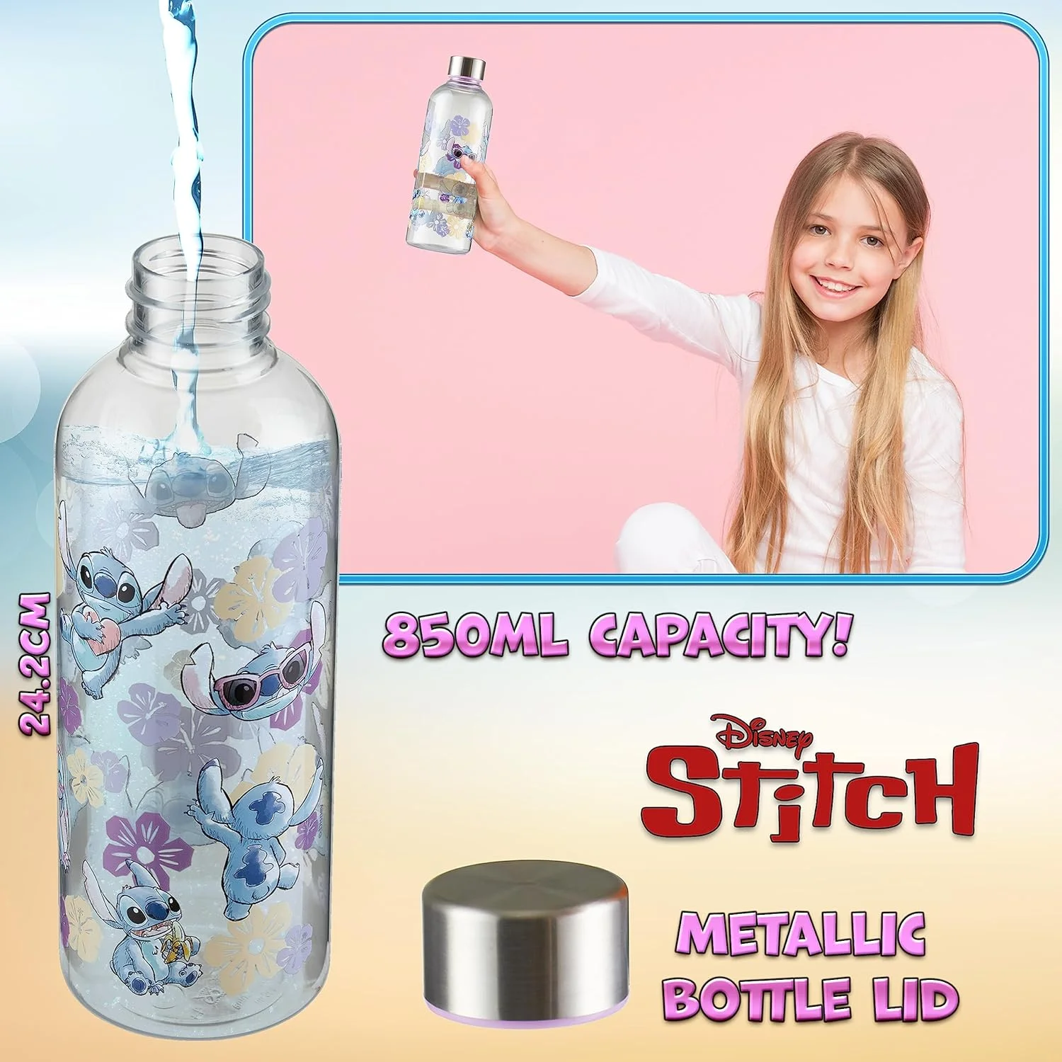 بطری آب دیزنی استیچ 850 میلی لیتر، درب پیچی، بطری نوشیدنی بدون BPA برای کودکان و نوجوانان، مدرسه، ورزش، مسافرت، هدیه استیچ برای دختران بطری آب دیزنی استیچ 850 میلی لیتر، درب پیچی، بطری نوشیدنی بدون BPA برای کودکان و نوجوانان، مدرسه، ورزش، مسافرت، هدیه استیچ برای دختران