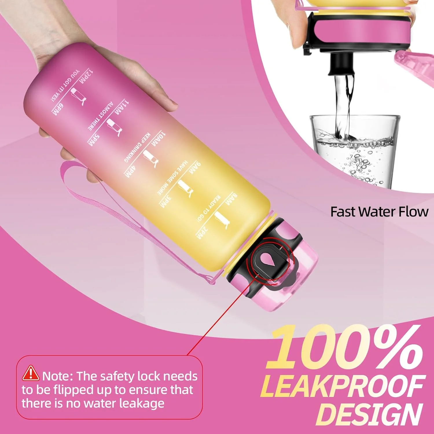 بطری آب آشامیدنی 1 لیتری، بطری آب ورزشی با فیلتر، بطری آب برای بزرگسالان، بطری آب با نشانگر زمان، تمیز کردن آسان، بطری آب انگیزشی، برای پیاده روی، باشگاه، مدرسه، کمپینگ، فضای باز