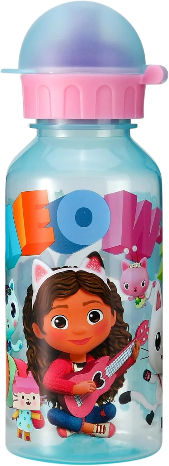 بطری آب 370 میلی لیتری خانه عروسکی گابی، مناسب برای کودکان، مدرسه، مهد کودک، مسافرت، بطری نوشیدنی ساخته شده از مواد بادوام، قابل استفاده مجدد و فاقد BPA