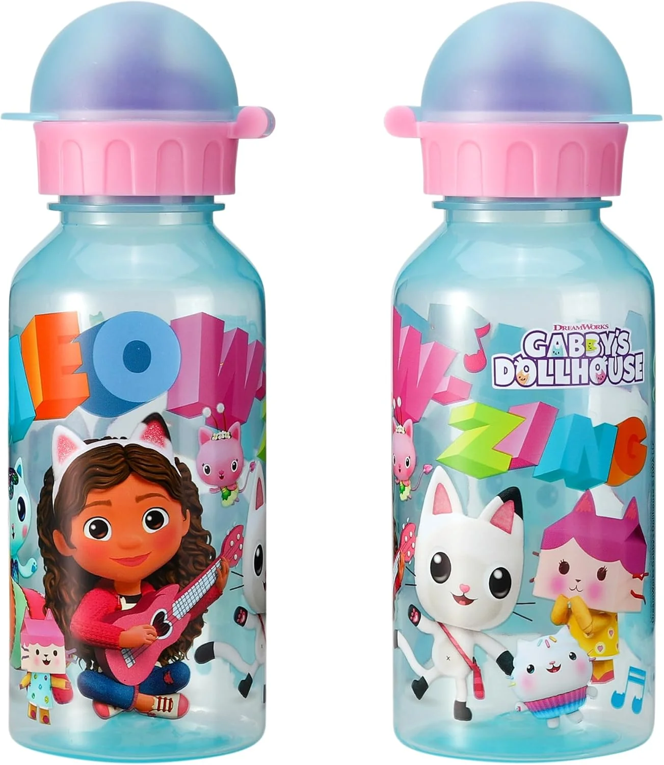 بطری آب 370 میلی لیتری خانه عروسکی گابی، مناسب برای کودکان، مدرسه، مهد کودک، مسافرت، بطری نوشیدنی ساخته شده از مواد بادوام، قابل استفاده مجدد و فاقد BPA
