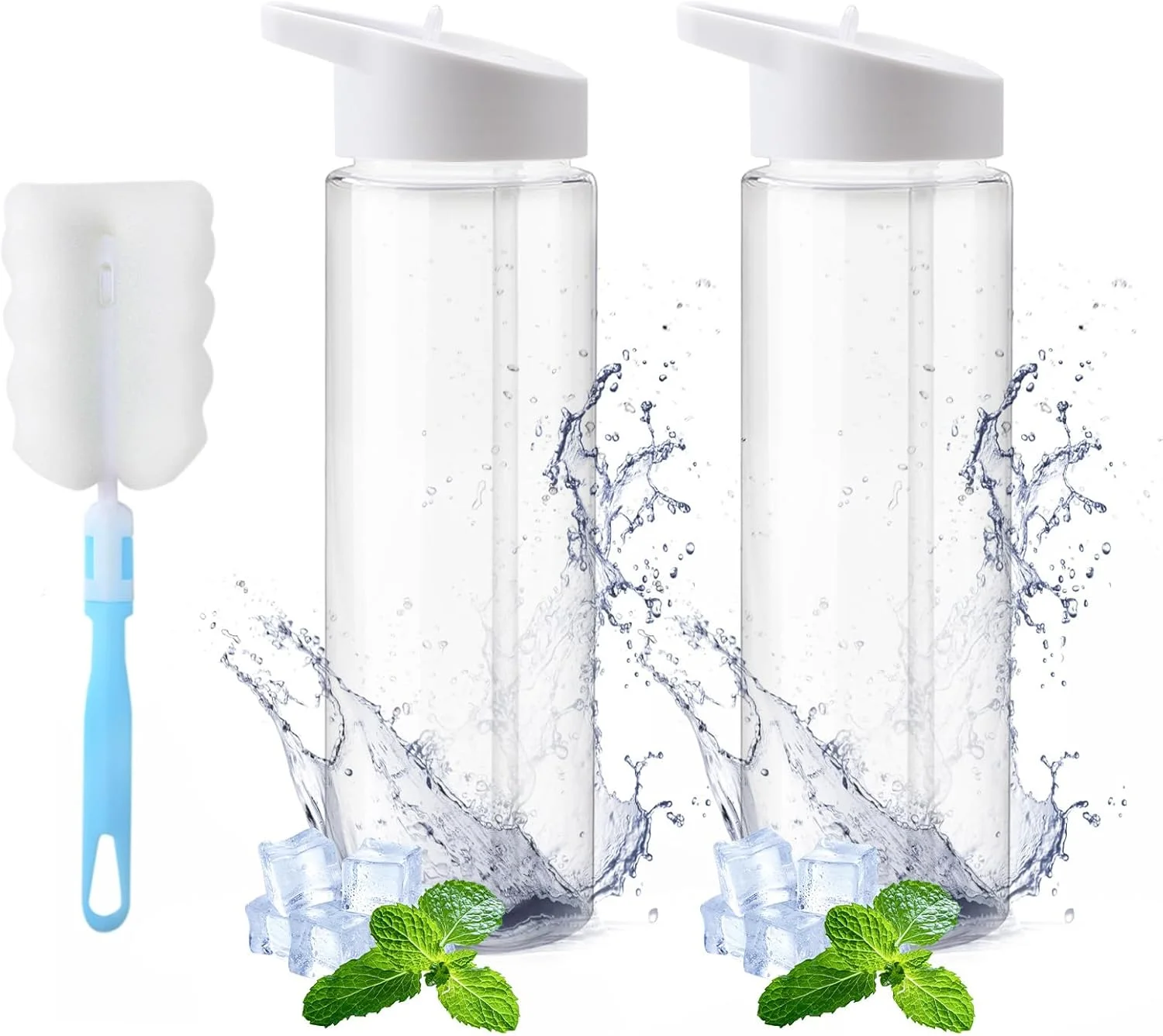 بطری آب ورزشی ضد نشت، بطری آب ورزشی 700 میلی لیتری بدون BPA با نی و برس، قمقمه ورزشی، بطری نوشیدنی درب دار قابل استفاده مجدد و ضد نشت، فلاسک ورزشی برای باشگاه، مدرسه، فضای باز، ورزش