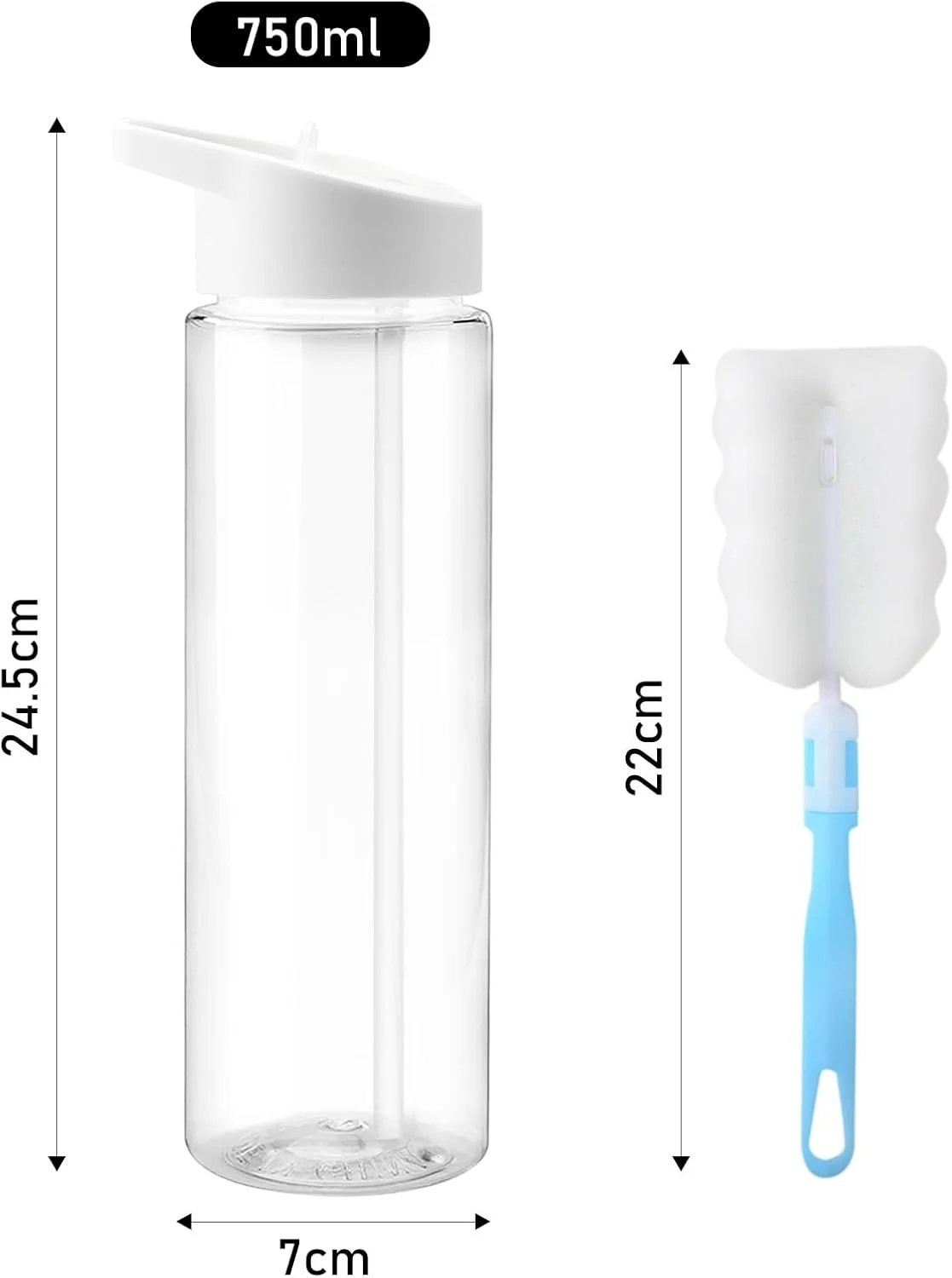 بطری آب ورزشی ضد نشت، بطری آب ورزشی 700 میلی لیتری بدون BPA با نی و برس، قمقمه ورزشی، بطری نوشیدنی درب دار قابل استفاده مجدد و ضد نشت، فلاسک ورزشی برای باشگاه، مدرسه، فضای باز، ورزش