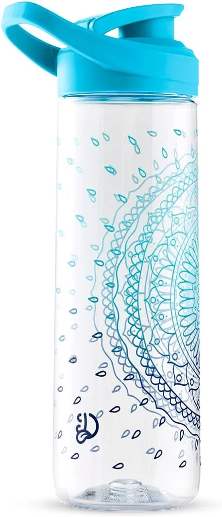 بطری آب دیدولز 470 و 700 میلی لیتر مناسب سفر، ورزش، دوچرخه سواری، فضای باز، یوگا، دفتر کار، بدون BPA، بطری ورزشی با دسته حمل کاربردی، ضد نشت، رنگ: آبی، طرح: ماندالای آب، سایز