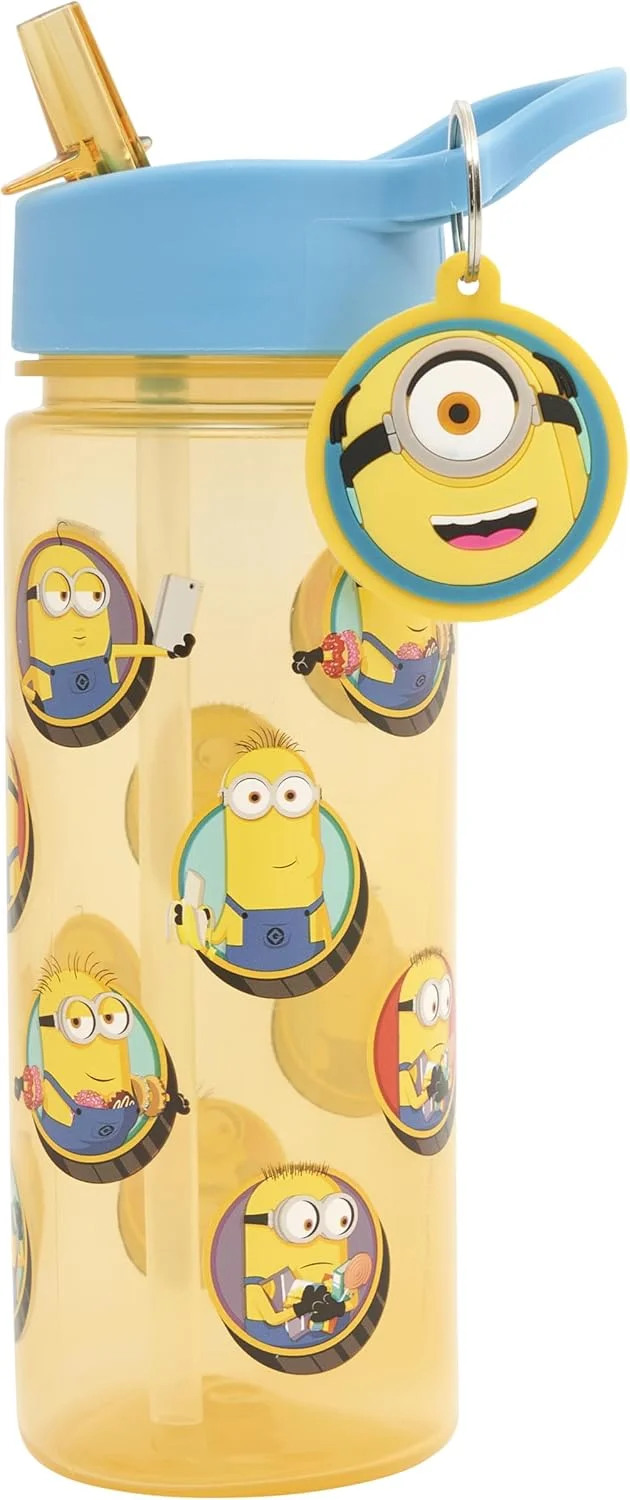 بطری آب 500 میلی لیتری کودکانه من نفرت انگیز 4 با نی از Polar Gear - بطری نوشیدنی هدیه مینیون ها - لوازم مدرسه با آویز جاکلیدی