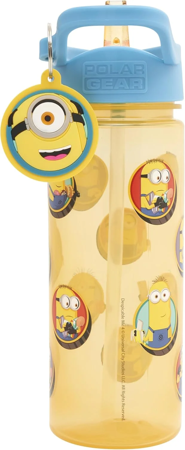 بطری آب 500 میلی لیتری کودکانه من نفرت انگیز 4 با نی از Polar Gear - بطری نوشیدنی هدیه مینیون ها - لوازم مدرسه با آویز جاکلیدی