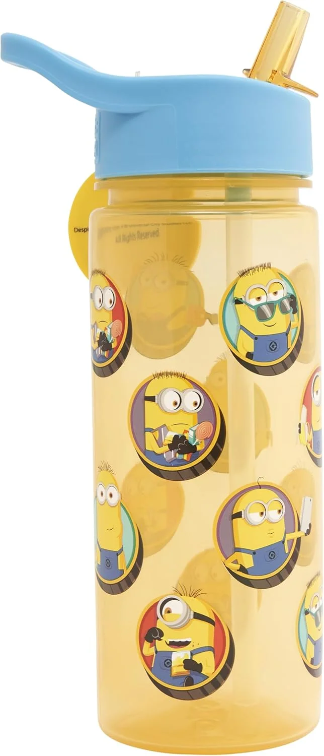 بطری آب 500 میلی لیتری کودکانه من نفرت انگیز 4 با نی از Polar Gear - بطری نوشیدنی هدیه مینیون ها - لوازم مدرسه با آویز جاکلیدی