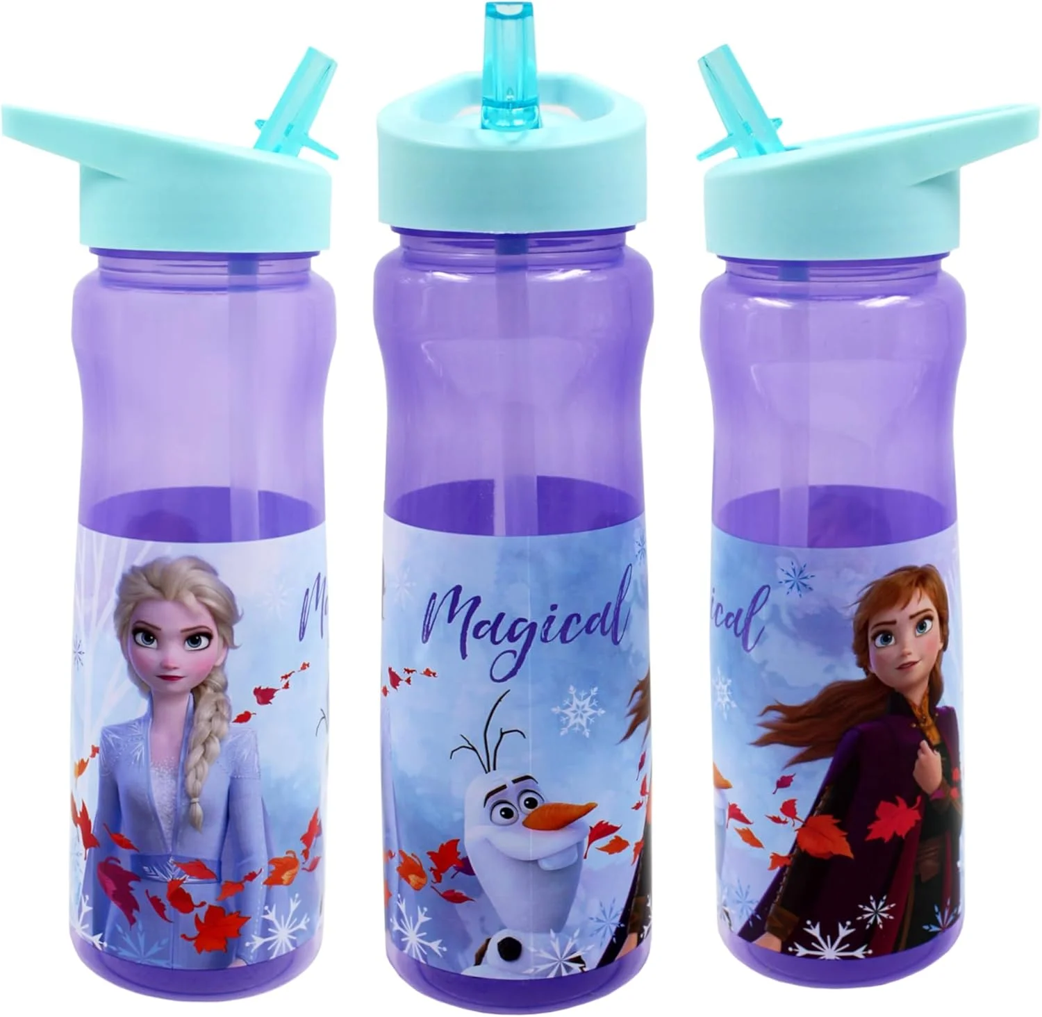 بطری آب 600 میلی لیتری کودکانه دیزنی فروزن با نی - قابل استفاده مجدد - محصول رسمی پولار گیر - پلاستیک قابل بازیافت و فاقد BPA - مناسب مدرسه، مهد کودک، ورزش، پیک نیک، چند رنگ