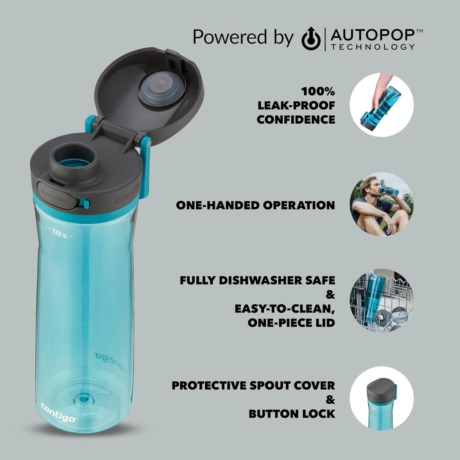 بطری نوشیدنی کانتیگو جکسون، بطری آب بزرگ بدون BPA، 100% ضد نشت و قابل شستشو در ماشین ظرفشویی، بطری ورزشی مناسب فضای باز، برای دوچرخه سواری، دویدن، پیاده روی، کار و مدرسه، 720 میلی لیتر بطری نوشیدنی کانتیگو جکسون، بطری آب بزرگ بدون BPA، 100% ضد نشت و قابل شستشو در ماشین ظرفشویی، بطری ورزشی مناسب فضای باز، برای دوچرخه سواری، دویدن، پیاده روی، کار و مدرسه، 720 میلی لیتر