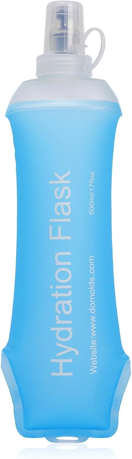 قمقمه تاشو نرم 500 میلی لیتری برای دویدن، بطری آب TPU دستی تاشو برای کوله پشتی، پیاده روی، دوچرخه سواری، کوهنوردی (آبی)