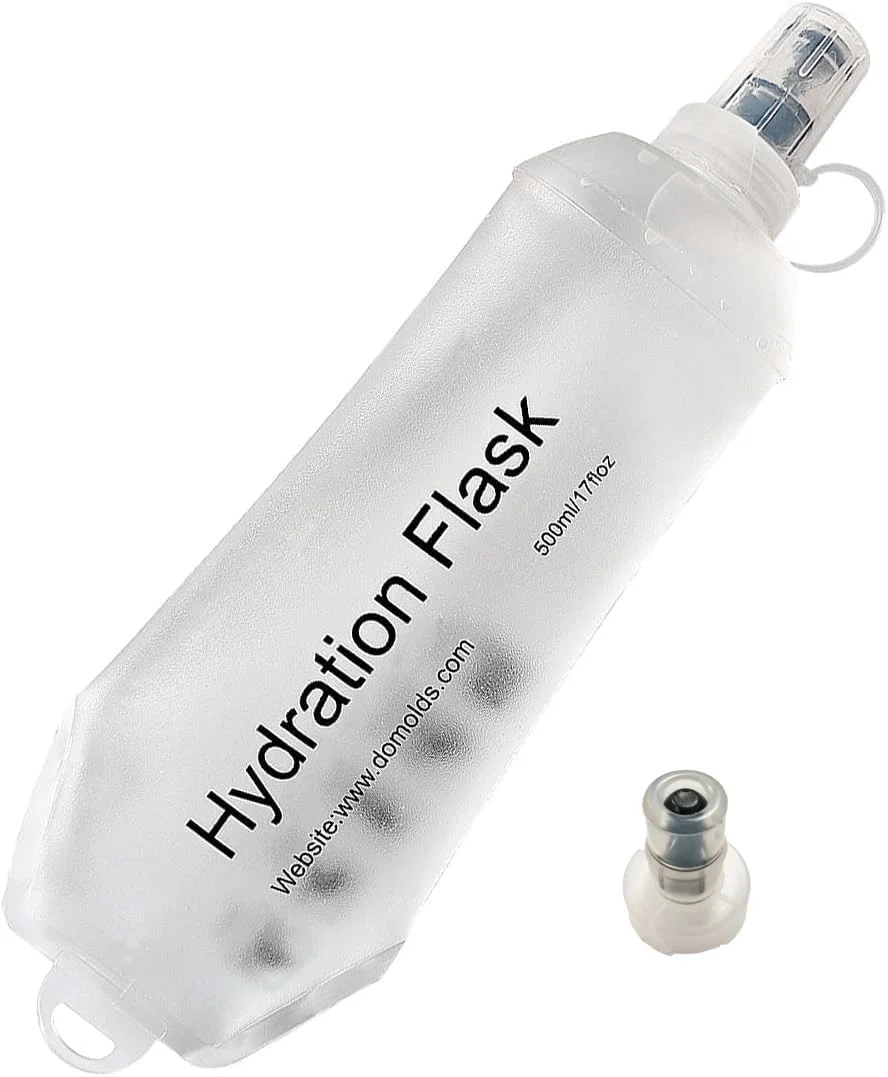 قمقمه نرم 500 میلی لیتری، بطری آب نرم تاشو TPU برای کوله پشتی هیدراتاسیون، جلیقه دویدن، بطری آب تاشو برای پیاده روی، دوچرخه سواری، کوهنوردی (سفید + 1 دهانه جایگزین)