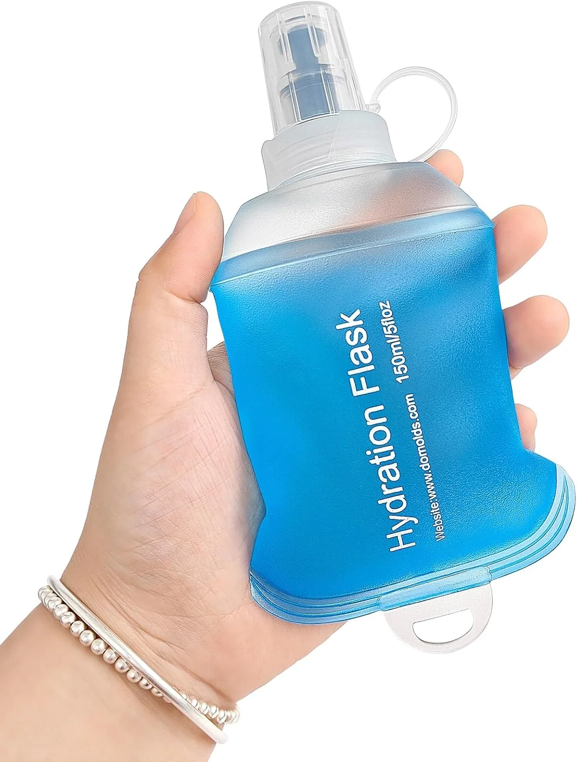 قمقمه نرم تاشو GYGYL با ظرفیت 150 میلی لیتر، بطری آب نرم TPU برای کوله پشتی هیدراتاسیون، جلیقه دویدن، بطری آب تاشو ضد نشت برای پیاده روی، دوچرخه سواری، کوهنوردی، دویدن - آبی