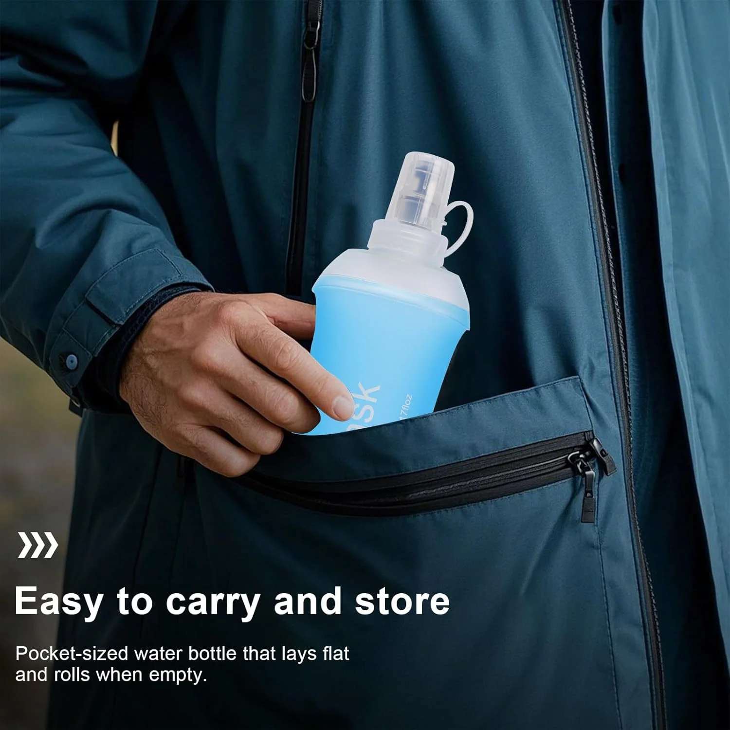 قمقمه تاشو نرم 500 میلی لیتری برای دویدن، بطری آب TPU دستی تاشو برای کوله پشتی، پیاده روی، دوچرخه سواری، کوهنوردی (آبی)