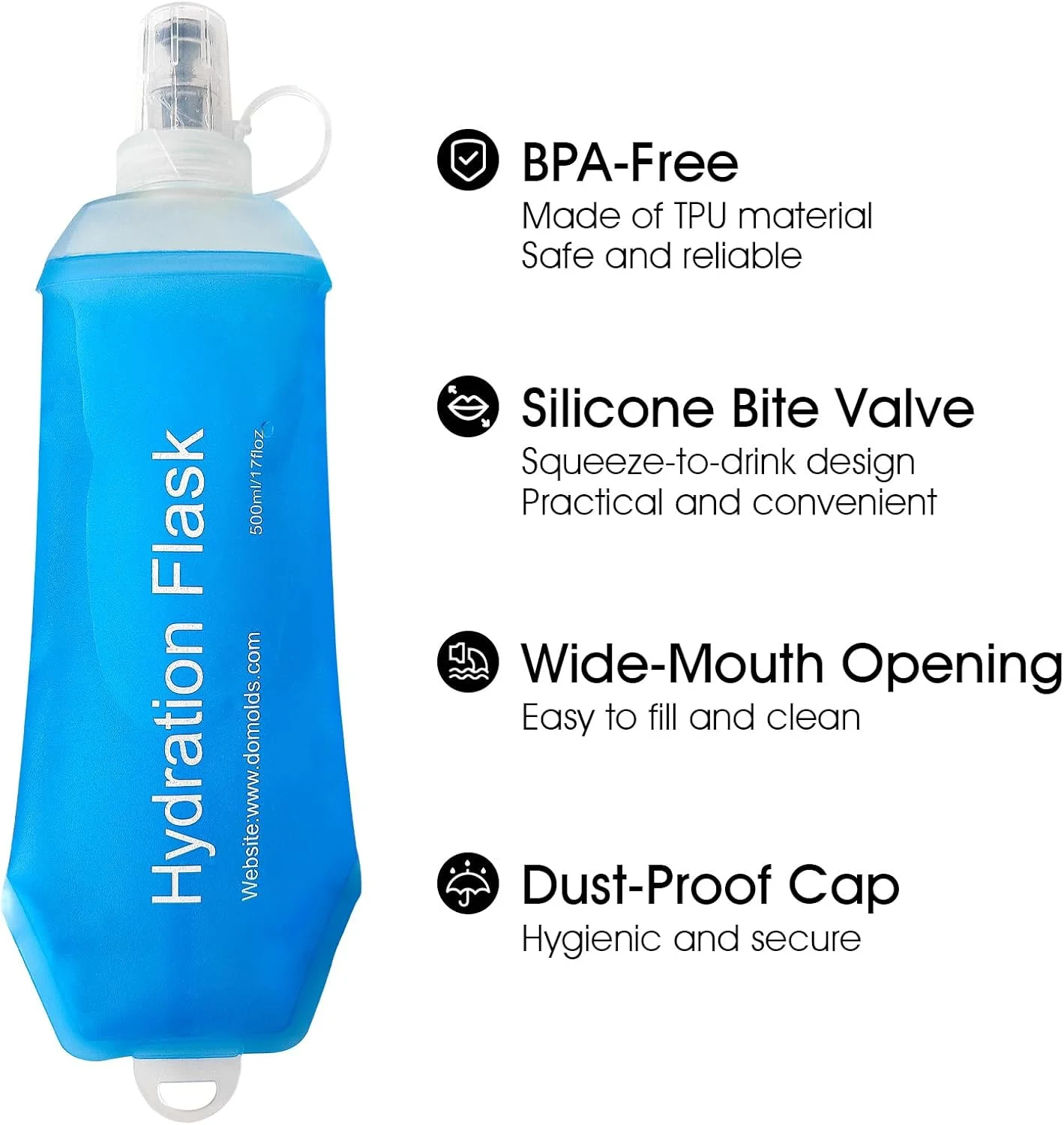 قمقمه نرم تاشو GYGYL با ظرفیت 150 میلی لیتر، بطری آب نرم TPU برای کوله پشتی هیدراتاسیون، جلیقه دویدن، بطری آب تاشو ضد نشت برای پیاده روی، دوچرخه سواری، کوهنوردی، دویدن - آبی