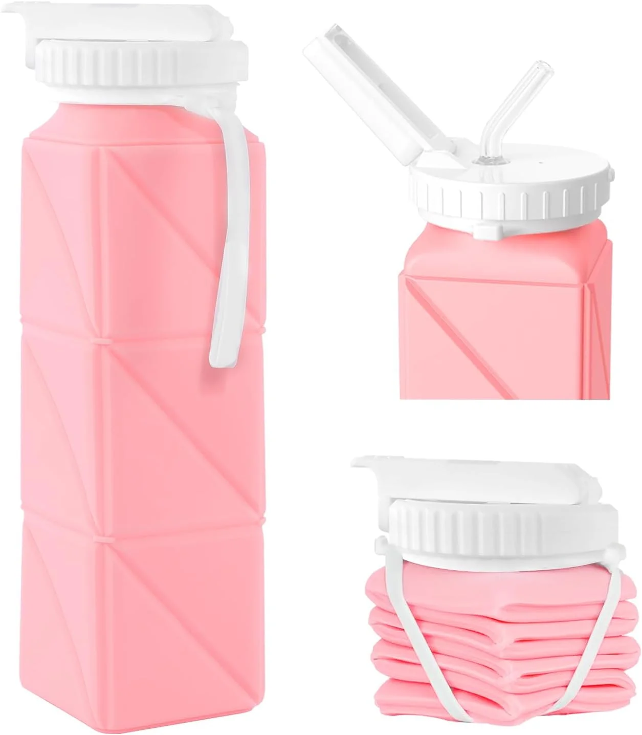 بطری آب تاشو با درب ضد نشت - بطری های مسافرتی سیلیکونی فاقد BPA با درجه غذایی - بطری آب تاشو 620 میلی لیتر برای مسافرت، باشگاه، پیاده روی، ورزش، کمپینگ، دوچرخه سواری، قابل حمل و استفاده مجدد