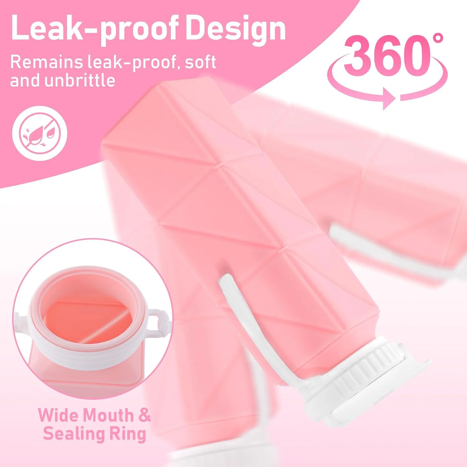 بطری آب تاشو با درب ضد نشت - بطری های مسافرتی سیلیکونی فاقد BPA با درجه غذایی - بطری آب تاشو 620 میلی لیتر برای مسافرت، باشگاه، پیاده روی، ورزش، کمپینگ، دوچرخه سواری، قابل حمل و استفاده مجدد