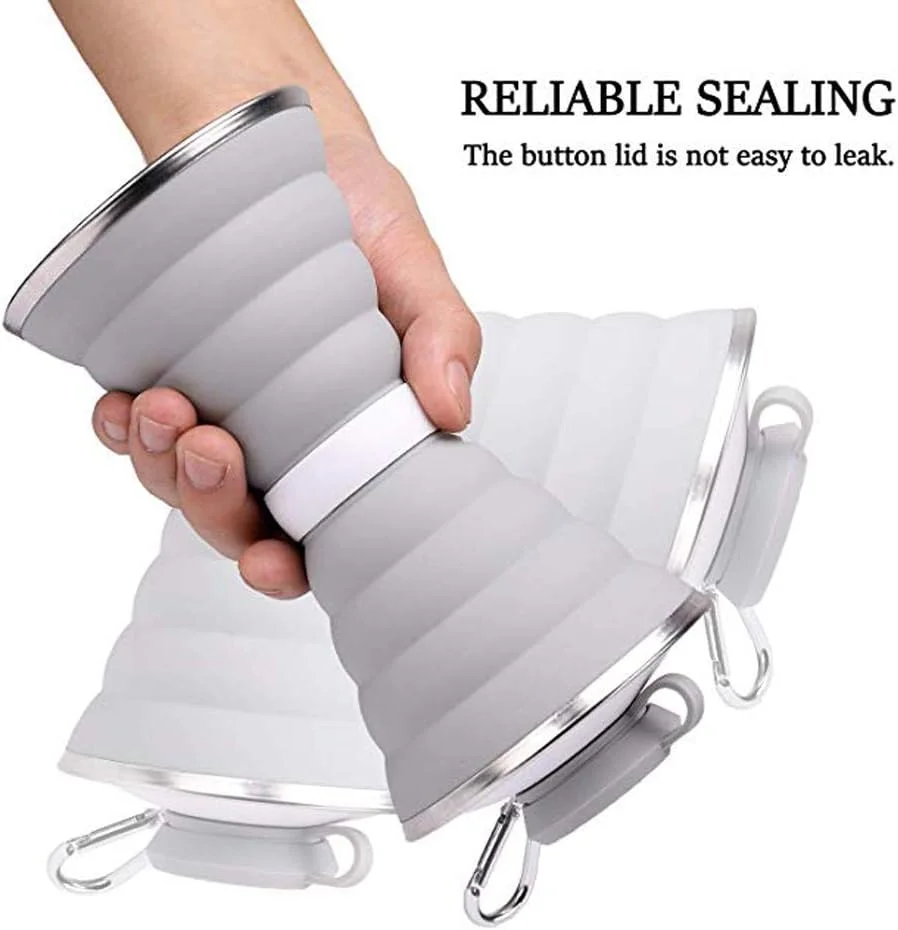 بطری آب تاشو، فنجان کمپینگ با کارابین، بطری های آب مسافرتی ورزشی قابل حمل و ضد نشت سیلیکونی قابل استفاده مجدد برای فضای باز، مسافرت، باشگاه، پیاده روی، بدون BPA، فنجان های دوچرخه سواری با کارابین