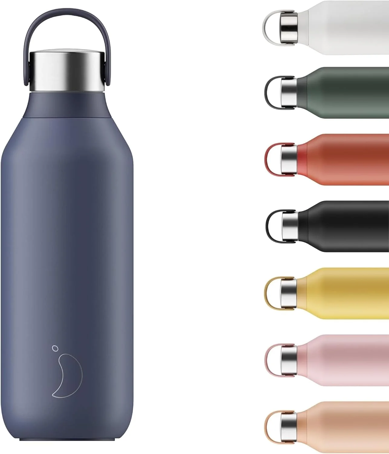 بطری سری 2 چیلی'ز - بطری های حرارتی استیل ضد زنگ با دیواره دوجداره، یقه نرم و حلقه حمل - آبی نهنگی، 500 میلی لیتر