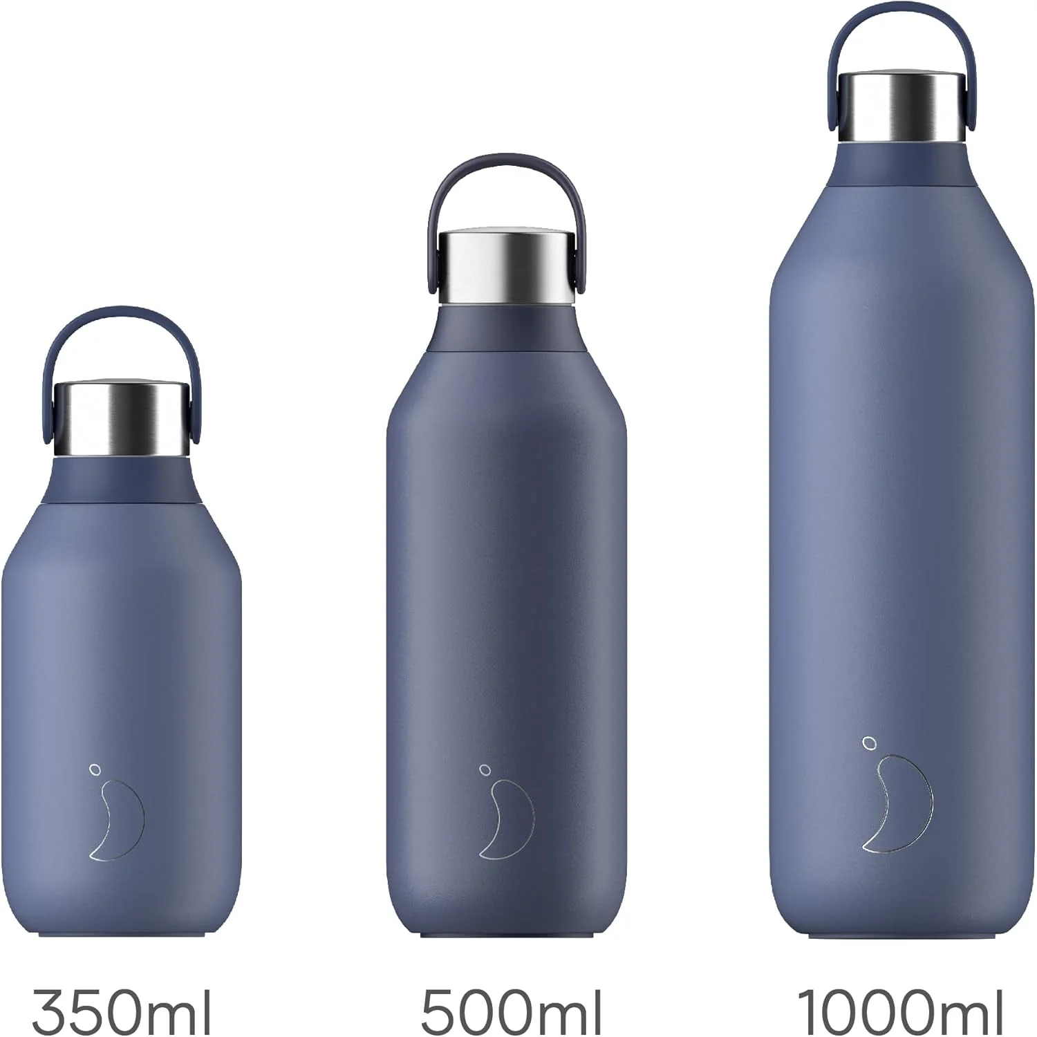 بطری سری 2 چیلی'ز - بطری های حرارتی استیل ضد زنگ با دیواره دوجداره، یقه نرم و حلقه حمل - آبی نهنگی، 500 میلی لیتر