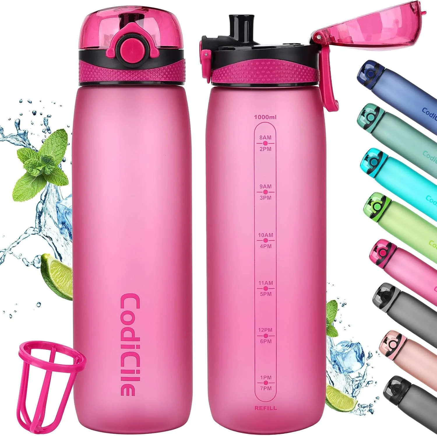 بطری نوشیدنی کدی‌سیل 1 لیتری، بطری آب 1 لیتری بدون BPA، بطری ورزشی تریتان با فیلتر برای تناسب اندام، دویدن، مدرسه، فضای باز، رز قرمز