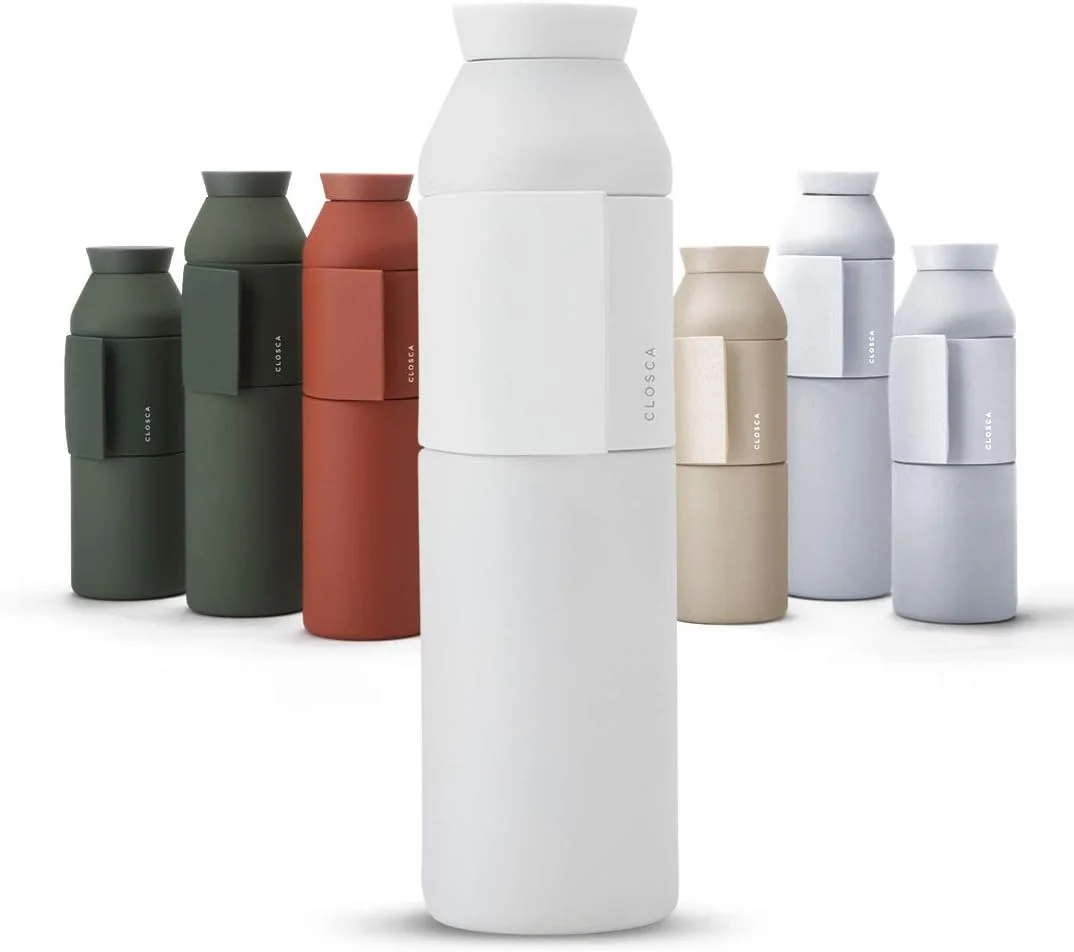 بطری آب استیل ضد زنگ کلسکا (مدل Bottle Wave). قمقمه حرارتی با قابلیت آویز برای کودکان و بزرگسالان. فاقد BPA. (600 میلی لیتر، سفید)