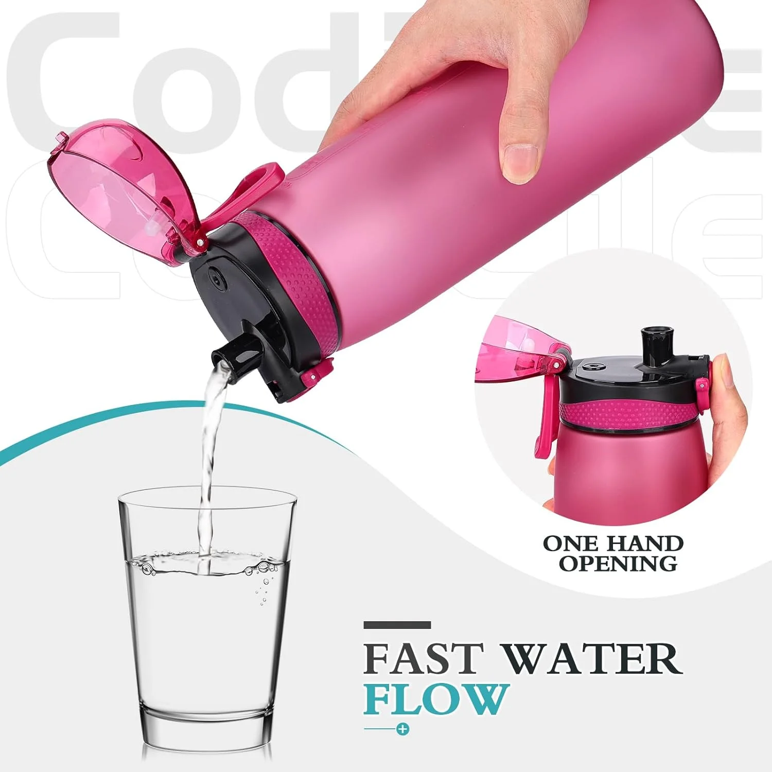 بطری آب کودی‌سیل ۱ لیتری تریتان، بطری آب ۱ لیتری بدون BPA، بطری آب ورزشی قابل شستشو در ماشین ظرفشویی، بطری نوشیدنی ضد نشت با علامت گذاری زمان و فیلتر برای باشگاه، مدرسه، فضای باز، رز قرمز