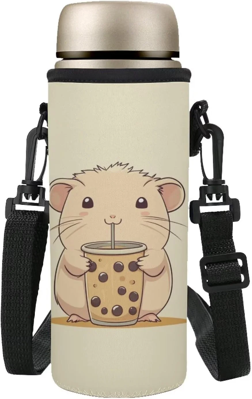 کیف حمل بطری آب با طرح کاپيبارا، بند شانه قابل تنظیم برای کودکان و بزرگسالان، مناسب پیاده روی، مدرسه و نگهدارنده عایق