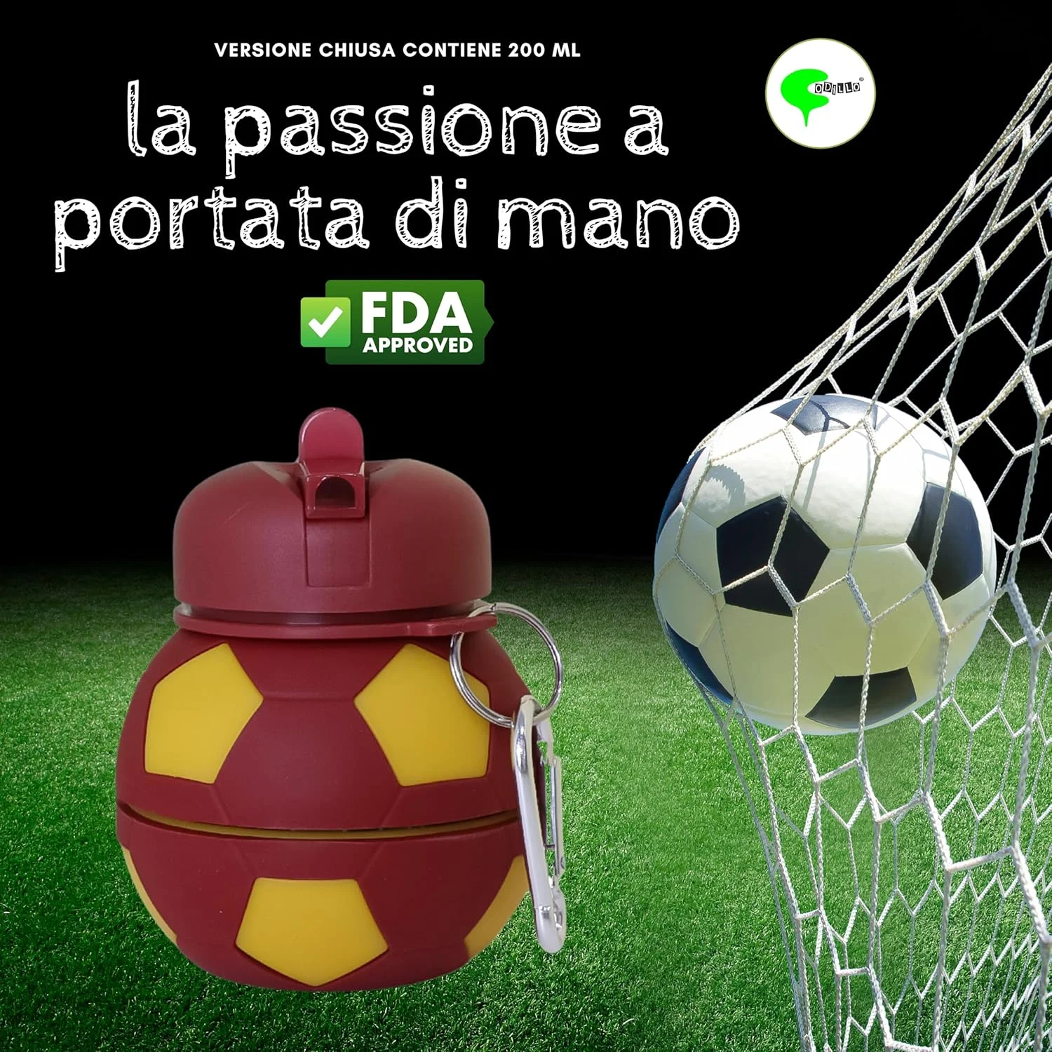 بطری آب، بطری آب کودکانه، بطری آب پسرانه، بطری آب تاشو، بطری سیلیکونی، بطری بدون BPA، بطری کودک، ایده هدیه (550 میلی لیتر، زرد قرمز فوتبالی)