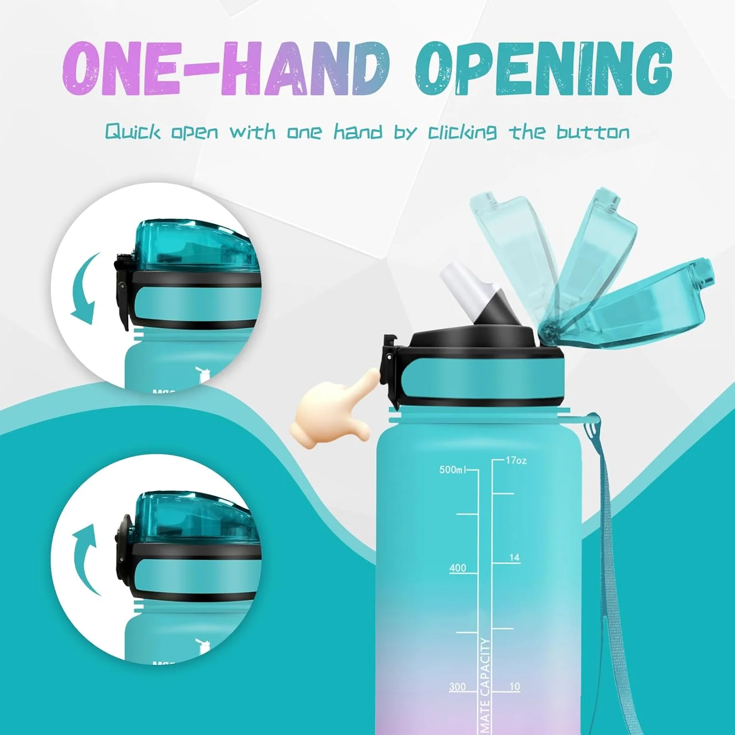 بطری آب کودک، بطری نوشیدنی 500 میلی لیتری، بطری آب با نی، تمیز کردن آسان، بطری نوشیدنی برای نوشیدنی های گازدار، ضد نشت، بطری آب ورزشی برای مدرسه، کمپینگ، سبز صورتی
