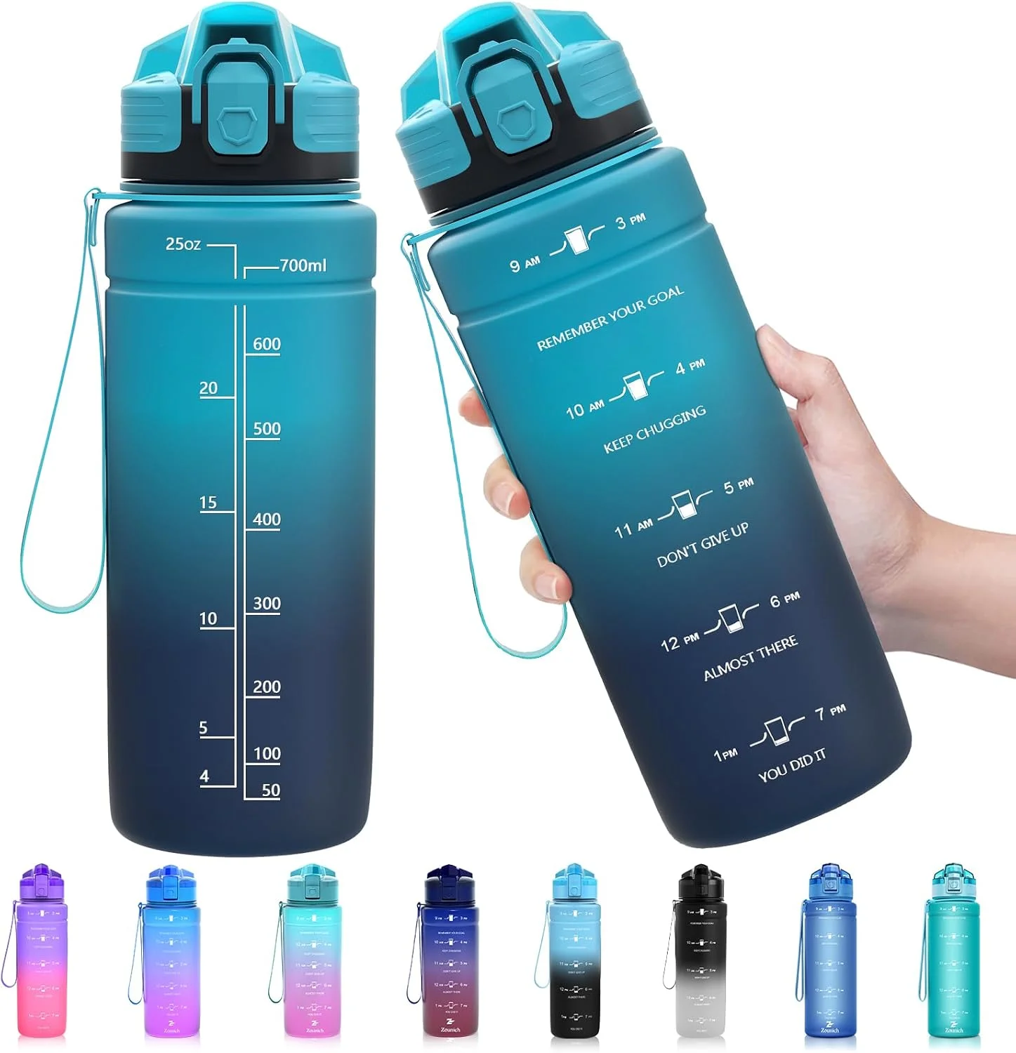 بطری نوشیدنی ضد نشت کودکان زونیچ، 1 لیتر/700 میلی لیتر/500 میلی لیتر، فاقد BPA، بطری آب پلاستیکی تریتان ورزشی برای دوچرخه، مدرسه، نوشیدنی های گازدار، قابل شستشو در ماشین ظرفشویی