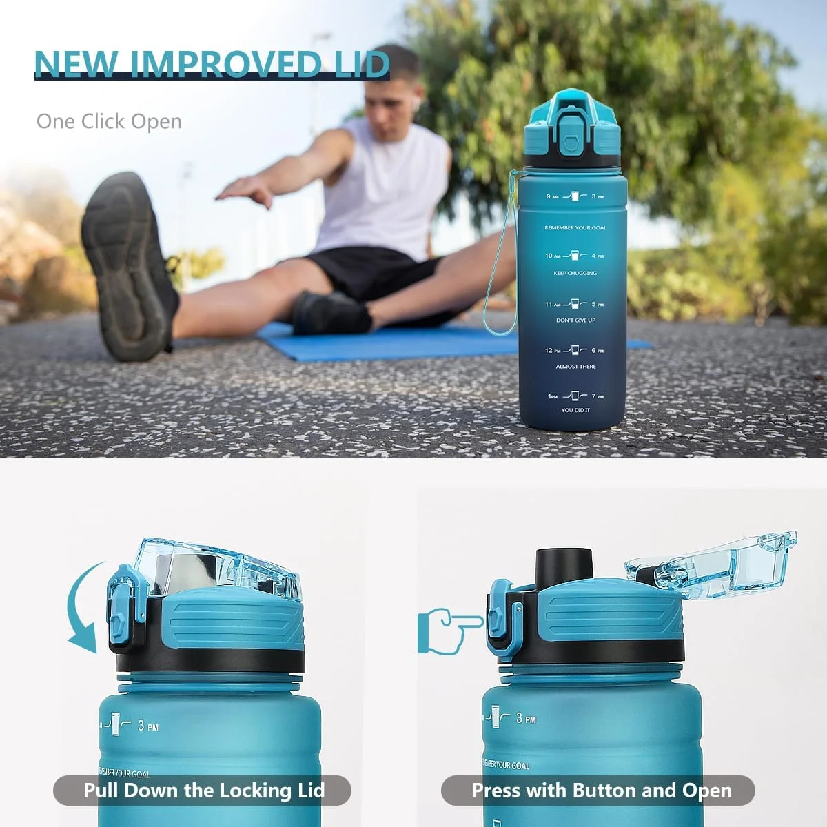 بطری نوشیدنی ضد نشت کودکان زونیچ، 1 لیتر/700 میلی لیتر/500 میلی لیتر، فاقد BPA، بطری آب پلاستیکی تریتان ورزشی برای دوچرخه، مدرسه، نوشیدنی های گازدار، قابل شستشو در ماشین ظرفشویی