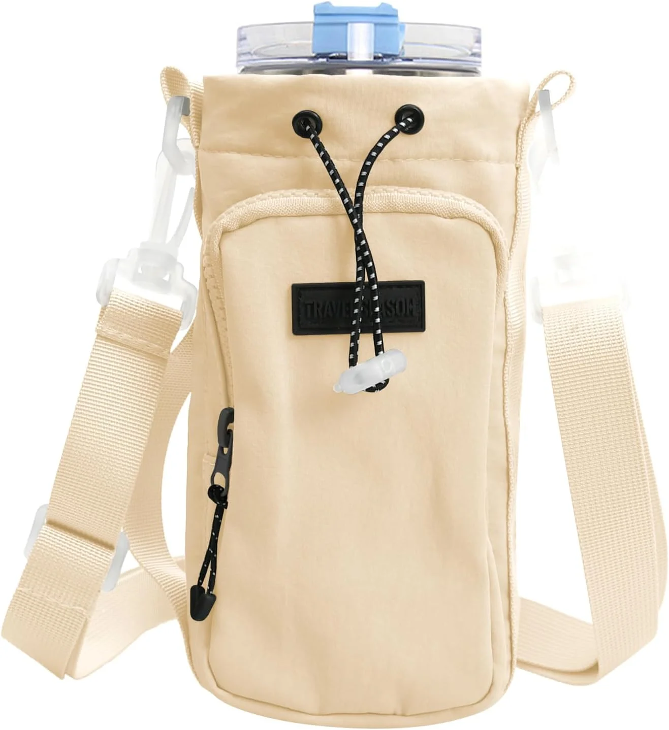 کیف حمل قمقمه آب مناسب برای قمقمه ۴۰oz، نگهدارنده قمقمه آب با جیب تلفن و بند شانه و دستی قابل تنظیم برای پیاده روی، کوهنوردی، کمپینگ و مسافرت (بژ)