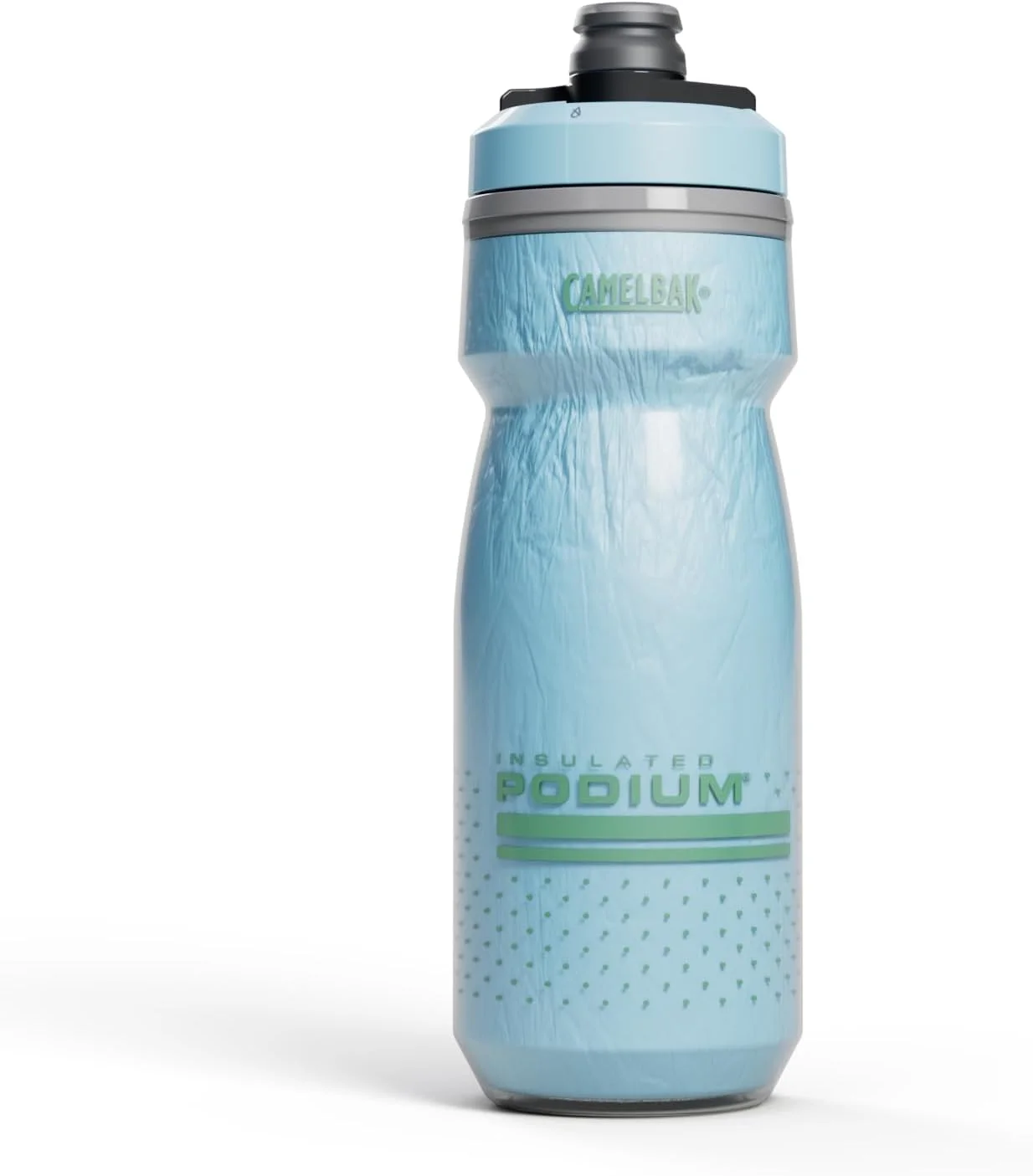 قمقمه آب عایق CamelBak Podium Chill، 620 میلی لیتر - قمقمه با قابلیت فشردن آسان - مناسب برای اکثر نگهدارنده‌های قمقمه دوچرخه، آبی کریستالی