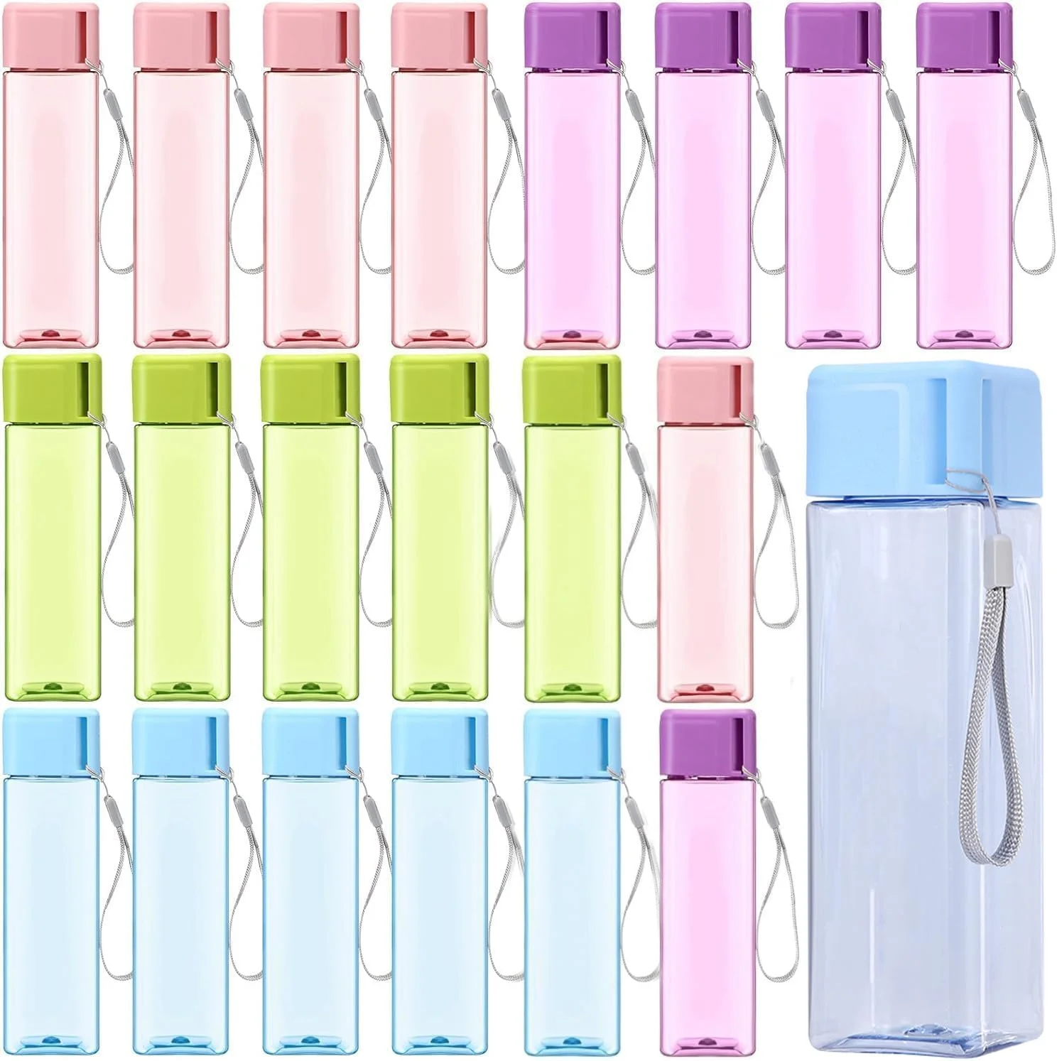 بسته 20 عددی بطری آب، بطری بزرگ آب 500 میلی لیتری در 4 رنگ، بطری نوشیدنی پلاستیکی قابل استفاده مجدد برای کودکان و بزرگسالان، مدرسه، دفتر، باشگاه، تناسب اندام در فضای باز، ورزش، مسافرت