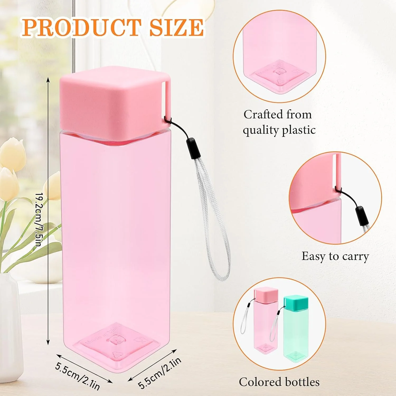 بسته 20 عددی بطری آب، بطری بزرگ آب 500 میلی لیتری در 4 رنگ، بطری نوشیدنی پلاستیکی قابل استفاده مجدد برای کودکان و بزرگسالان، مدرسه، دفتر، باشگاه، تناسب اندام در فضای باز، ورزش، مسافرت