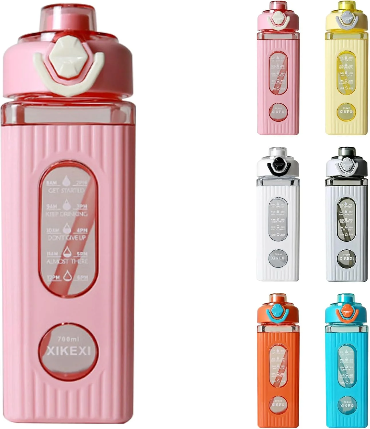 بطری آب نی دار، بطری ورزشی 700 میلی لیتری با استیکر زیبا، بطری نوشیدنی قابل استفاده مجدد، بطری بزرگ برای نوشیدن آب، ضد نشت مناسب مدرسه، دفتر، باشگاه، فضای باز، دختران، پسران، مردان و زنان (صورتی)