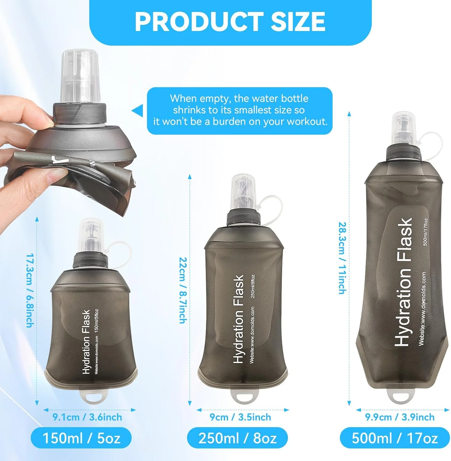 قمقمه نرم 150 میلی لیتری Buite، قمقمه های نرم TPU قابل حمل برای جلیقه دویدن، بسته هیدراتاسیون - ایده آل برای پیاده روی، دوچرخه سواری، کوهنوردی (خاکستری)