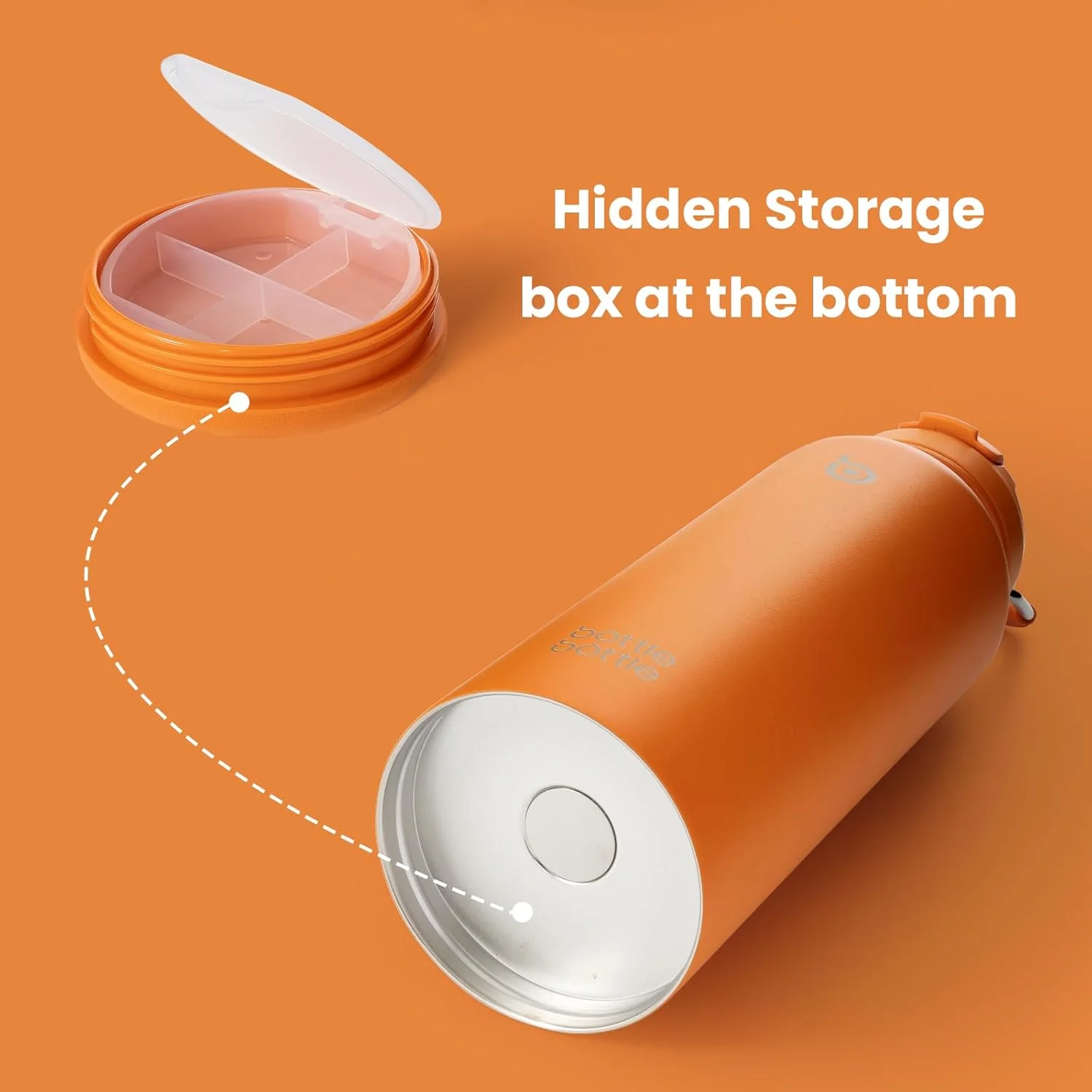 بطری آب ورزشی 40 اونسی استیل عایق دار با نی و محفظه قرص (نارنجی)