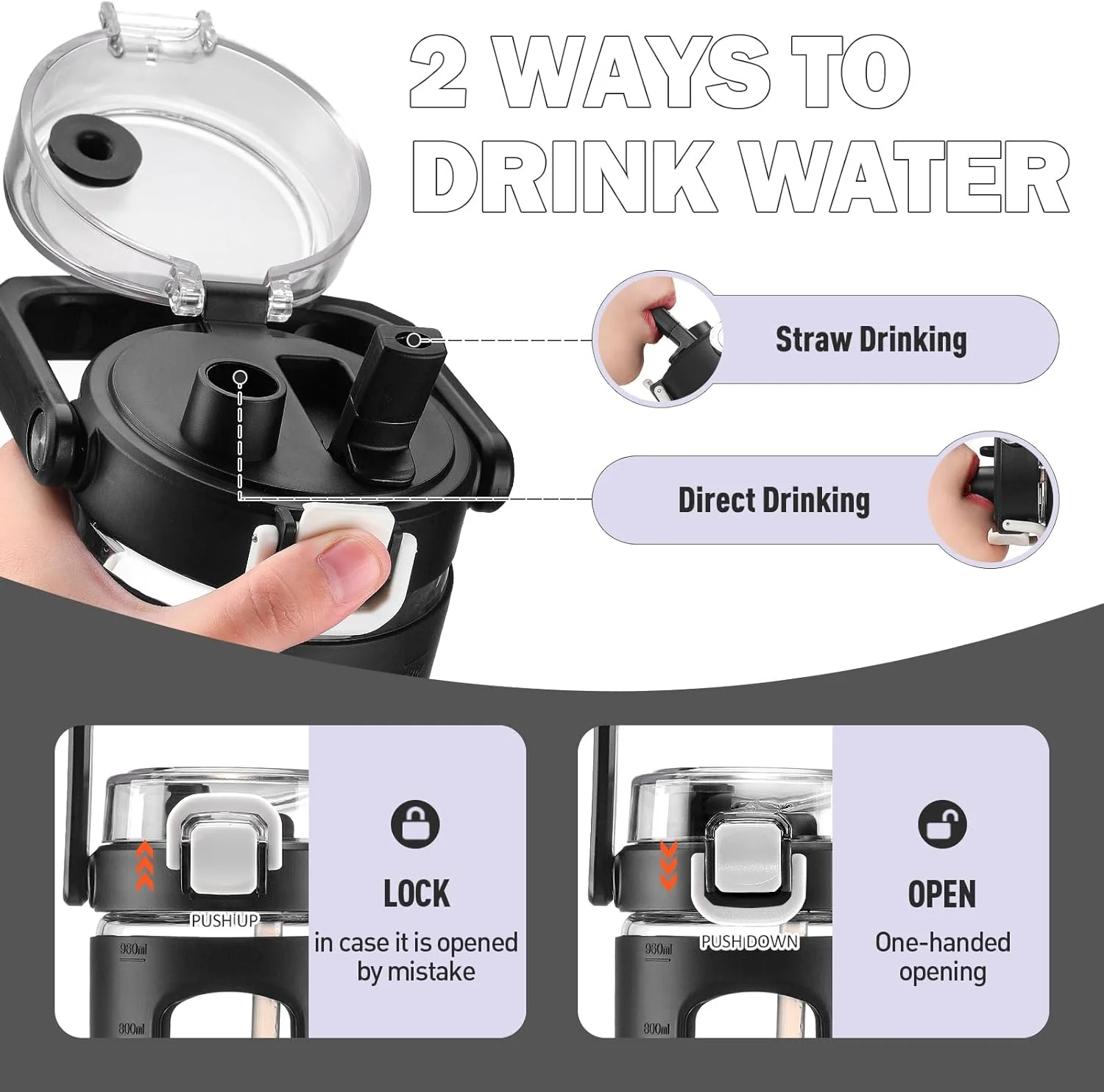 بطری آب شیشه ای BLUEGO با دسته و نی، بطری شیشه ای ورزشی ضد نشت با نشانگر زمان و روکش سیلیکونی، بطری نوشیدنی شیشه ای برای مسافرت، باشگاه، تمرین، مشکی بطری آب شیشه ای BLUEGO با دسته و نی، بطری شیشه ای ورزشی ضد نشت با نشانگر زمان و روکش سیلیکونی، بطری نوشیدنی شیشه ای برای مسافرت، باشگاه، تمرین، مشکی