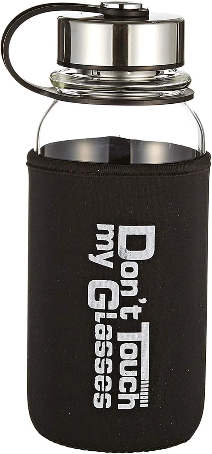 بطری آب شیشه ای بوروسیلیکات N|C به همراه درب و روکش محافظ (مشکی/شفاف، 1000 میلی لیتر)