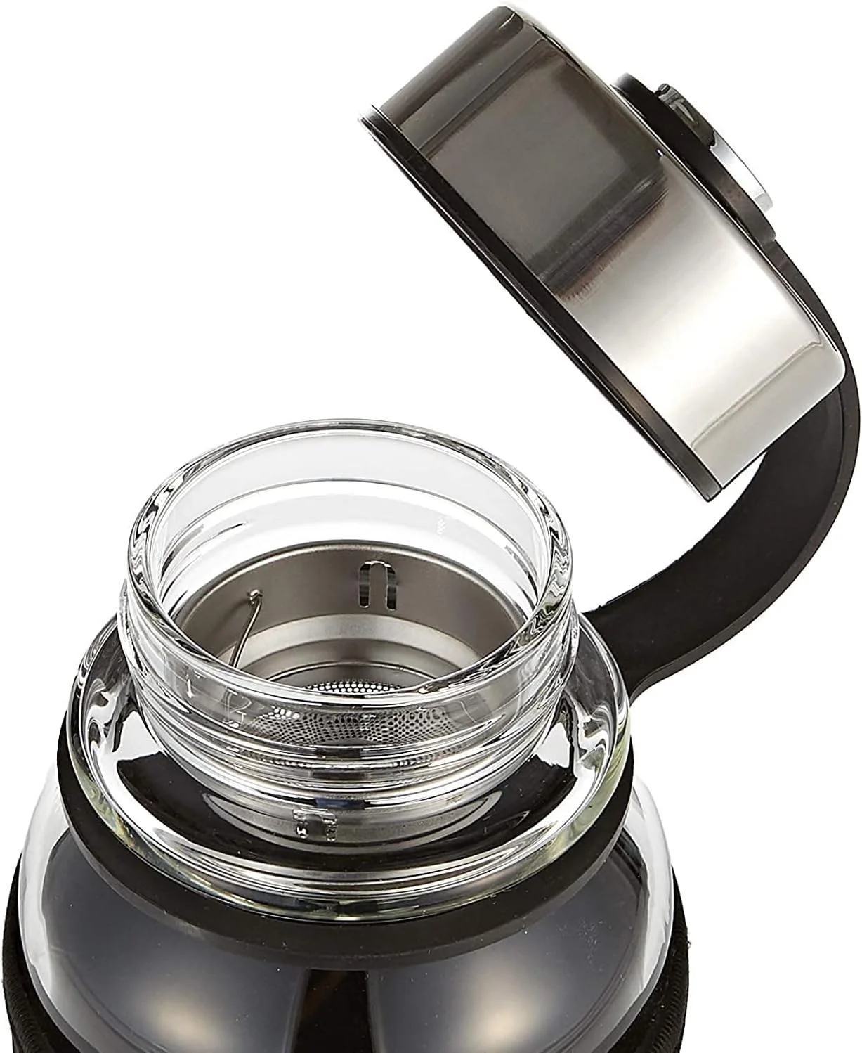 بطری آب شیشه ای بوروسیلیکات N|C به همراه درب و روکش محافظ (مشکی/شفاف، 1000 میلی لیتر)