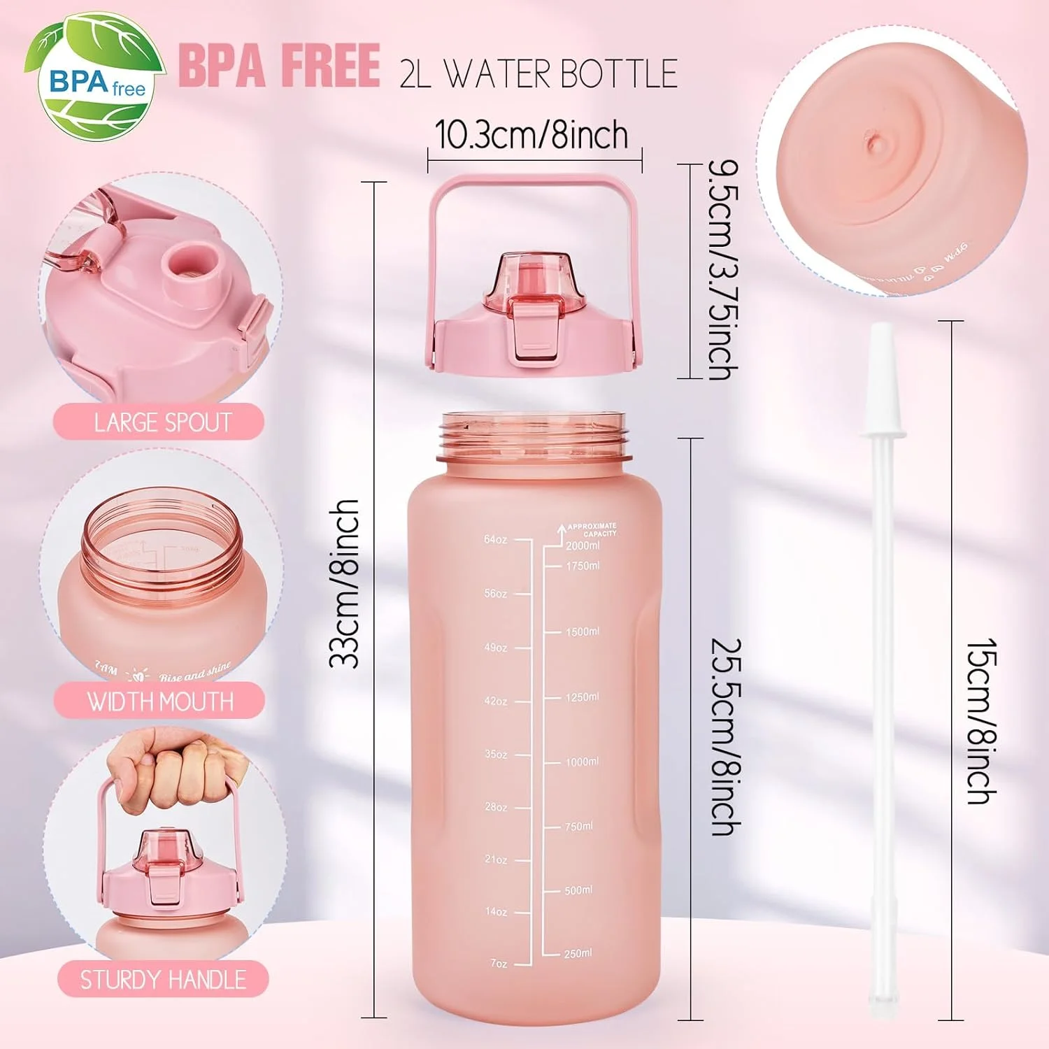 بطری آب 2 لیتری بدون BPA، قمقمه ورزشی با نشانگر زمان و درب قفلدار، بطری آب 2 لیتری ضد نشت با دسته قابل حمل، بطری آب بنفش بطری آب 2 لیتری بدون BPA، قمقمه ورزشی با نشانگر زمان و درب قفلدار، بطری آب 2 لیتری ضد نشت با دسته قابل حمل، بطری آب بنفش